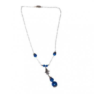Vintage Art Deco Era Blue Glass Bead Lavalier Necklace by Art Deco - Vintage Meet Modern Vintage Jewelry - Chicago, Illinois - #oldhollywoodglamour #vintagemeetmodern #designervintage #jewelrybox #antiquejewelry #vintagejewelry