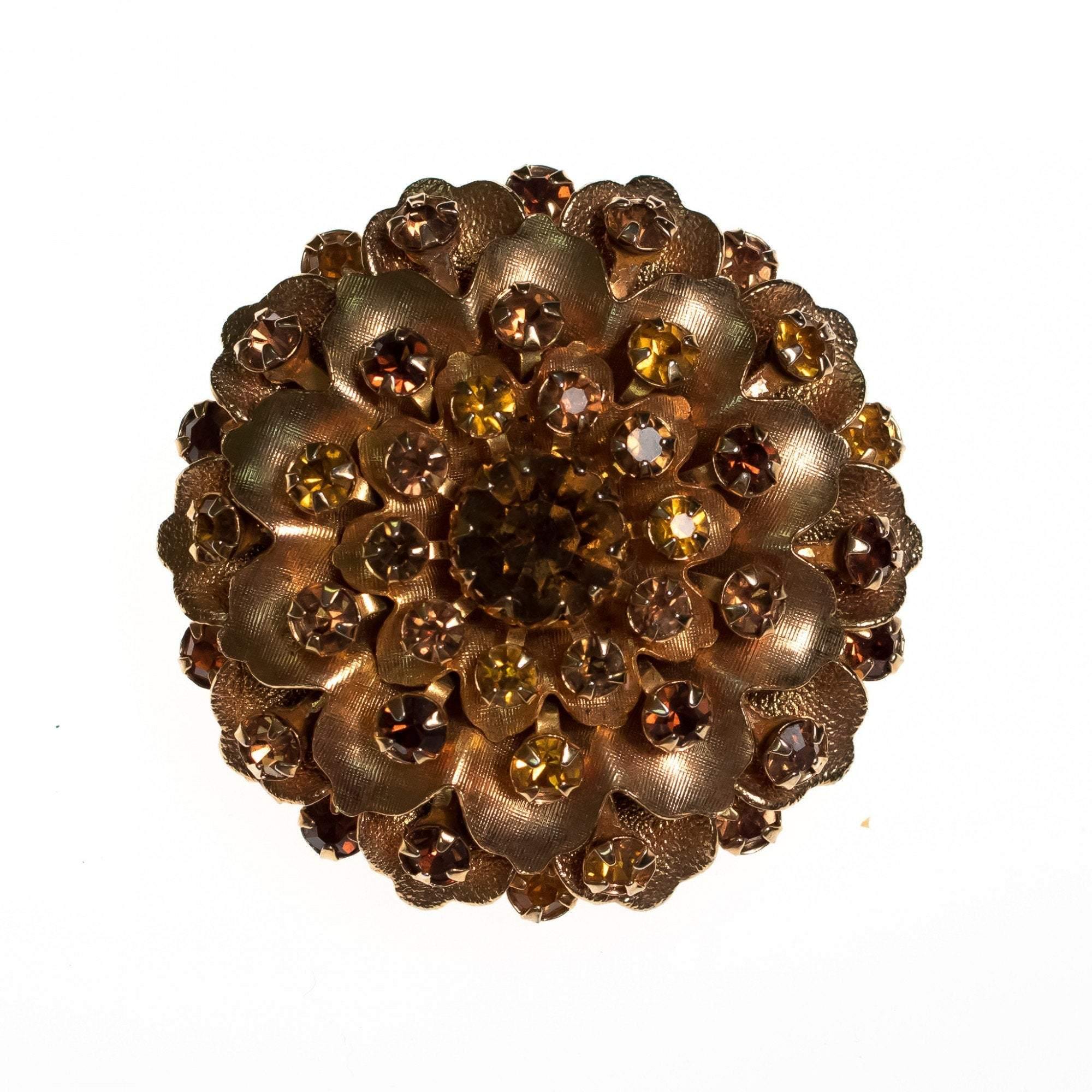 Vintage 1960s Champange and Amber Rhinestone Sparkling Bejeweled Rhinestone Brooch by 1960s - Vintage Meet Modern Vintage Jewelry - Chicago, Illinois - #oldhollywoodglamour #vintagemeetmodern #designervintage #jewelrybox #antiquejewelry #vintagejewelry