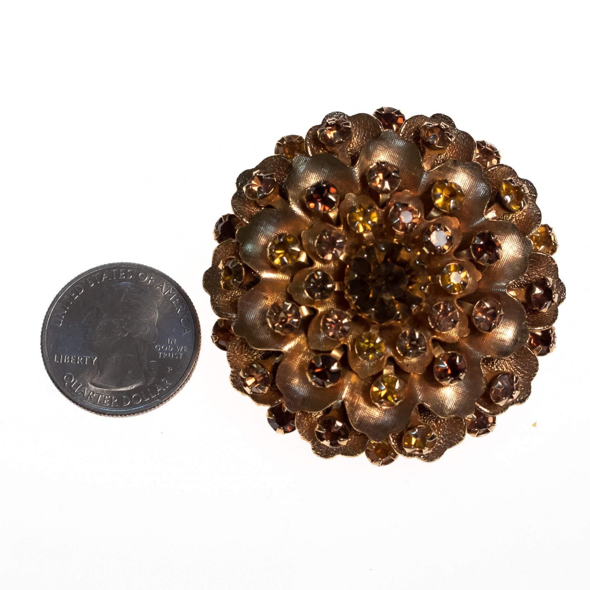 Vintage 1960s Champange and Amber Rhinestone Sparkling Bejeweled Rhinestone Brooch by 1960s - Vintage Meet Modern Vintage Jewelry - Chicago, Illinois - #oldhollywoodglamour #vintagemeetmodern #designervintage #jewelrybox #antiquejewelry #vintagejewelry