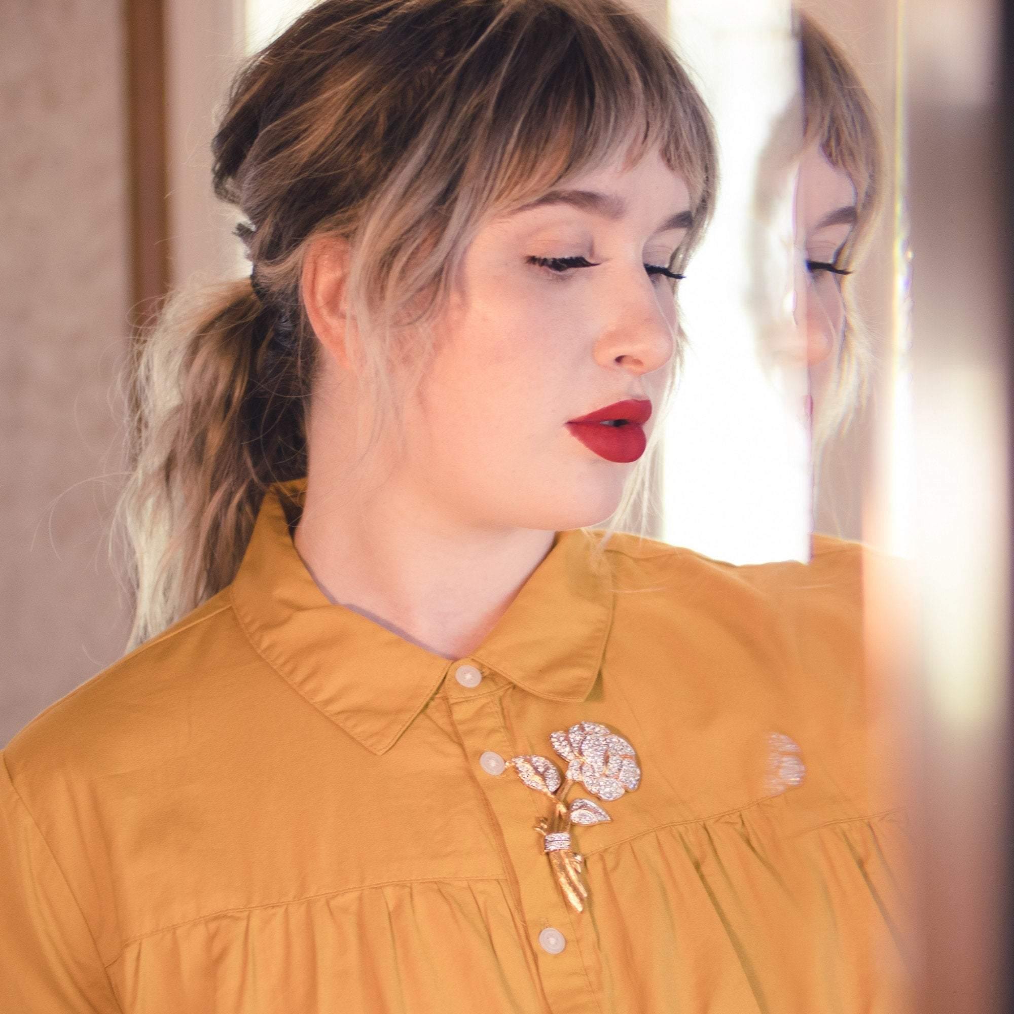 Vintage Huge Sparkling Crystal Rose Brooch by Nolan Miller by Nolan Miller - Vintage Meet Modern Vintage Jewelry - Chicago, Illinois - #oldhollywoodglamour #vintagemeetmodern #designervintage #jewelrybox #antiquejewelry #vintagejewelry