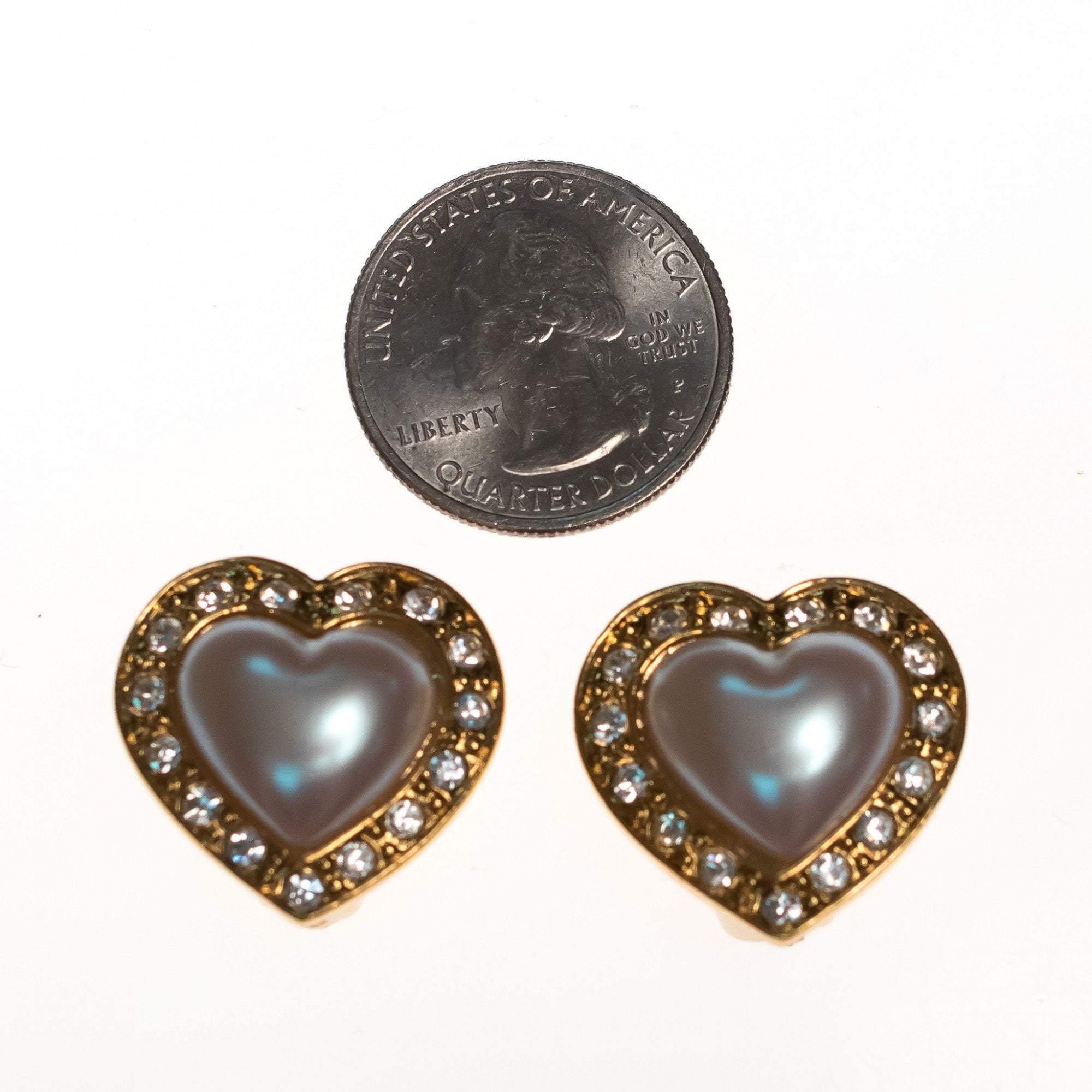 Vintage Avon Pearl and Diamante Crystal Heart Earrings by Avon - Vintage Meet Modern Vintage Jewelry - Chicago, Illinois - #oldhollywoodglamour #vintagemeetmodern #designervintage #jewelrybox #antiquejewelry #vintagejewelry