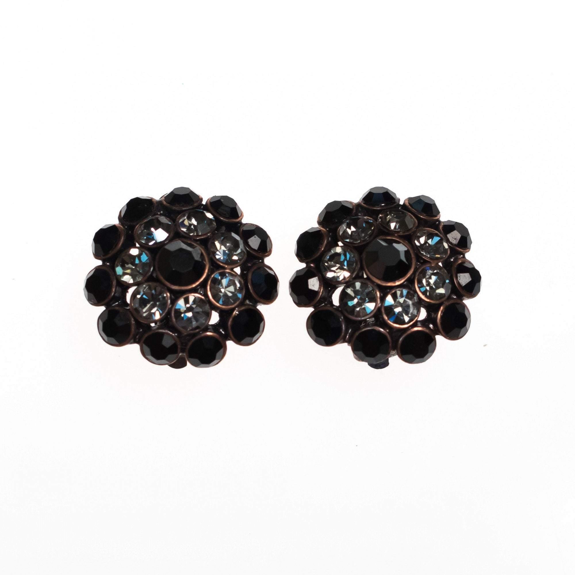 Vintage Black Jet and Smoke Crystal Round Cluster Earrings by 1950s - Vintage Meet Modern Vintage Jewelry - Chicago, Illinois - #oldhollywoodglamour #vintagemeetmodern #designervintage #jewelrybox #antiquejewelry #vintagejewelry