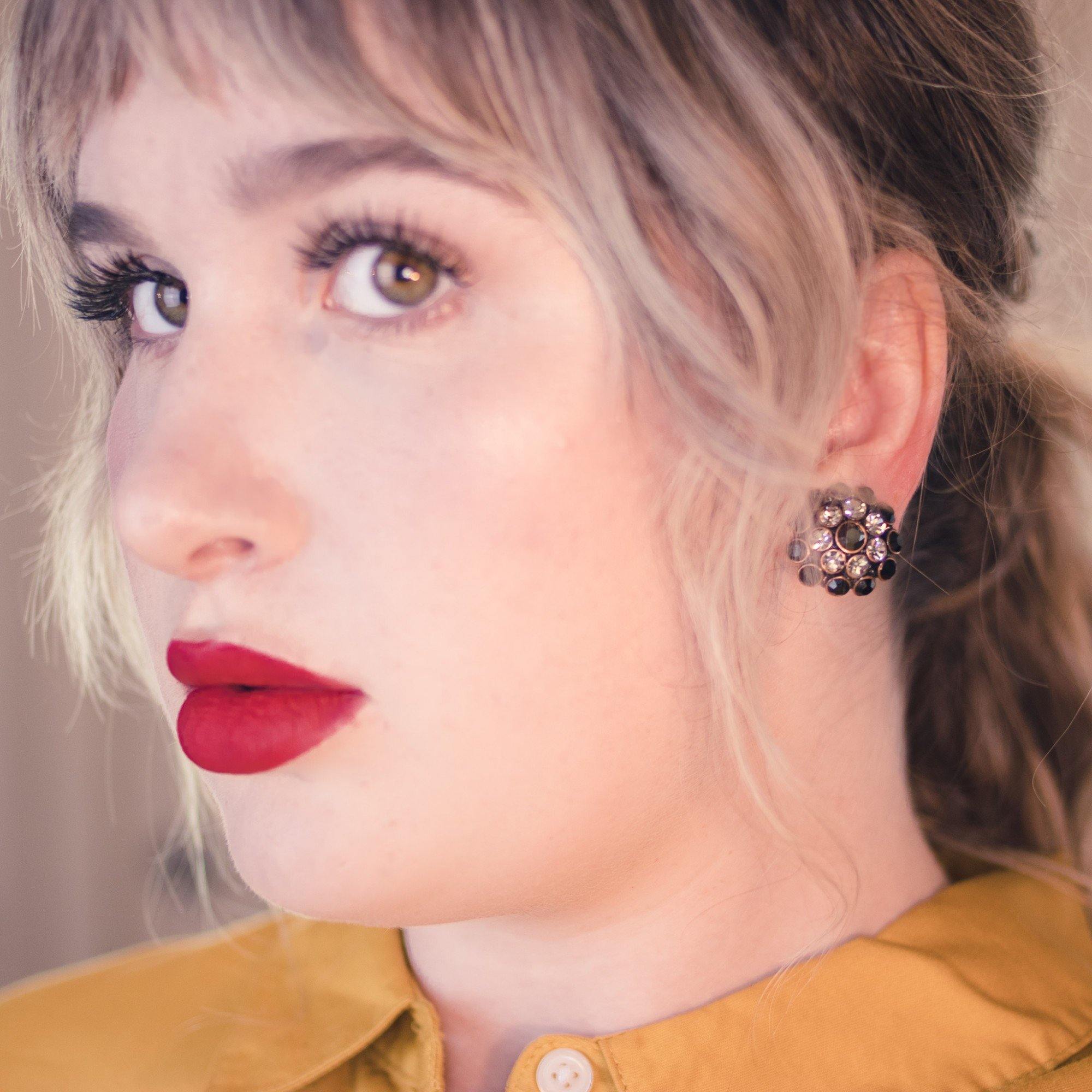 Vintage Black Jet and Smoke Crystal Round Cluster Earrings by 1950s - Vintage Meet Modern Vintage Jewelry - Chicago, Illinois - #oldhollywoodglamour #vintagemeetmodern #designervintage #jewelrybox #antiquejewelry #vintagejewelry