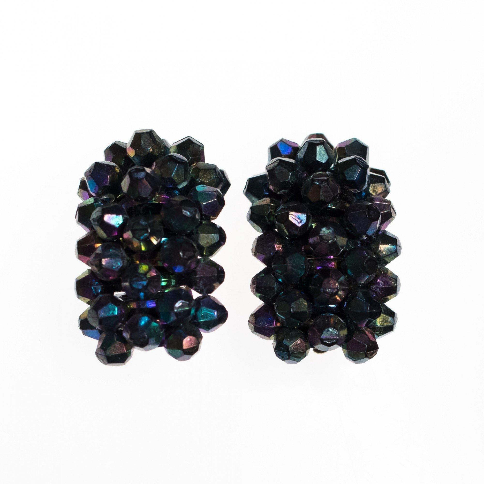 Vintage Dark Iridescent Aurora Borealis Statement Earrings by 1950s - Vintage Meet Modern Vintage Jewelry - Chicago, Illinois - #oldhollywoodglamour #vintagemeetmodern #designervintage #jewelrybox #antiquejewelry #vintagejewelry