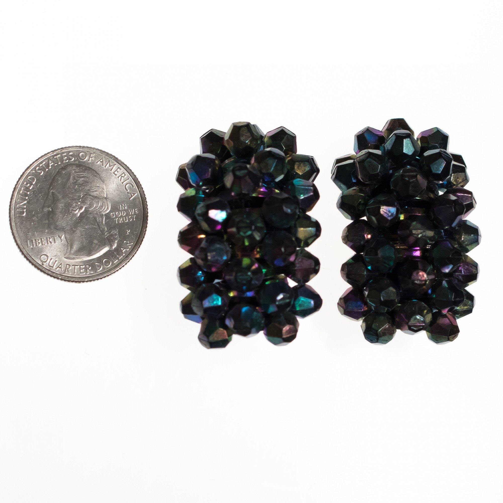 Vintage Dark Iridescent Aurora Borealis Statement Earrings by 1950s - Vintage Meet Modern Vintage Jewelry - Chicago, Illinois - #oldhollywoodglamour #vintagemeetmodern #designervintage #jewelrybox #antiquejewelry #vintagejewelry