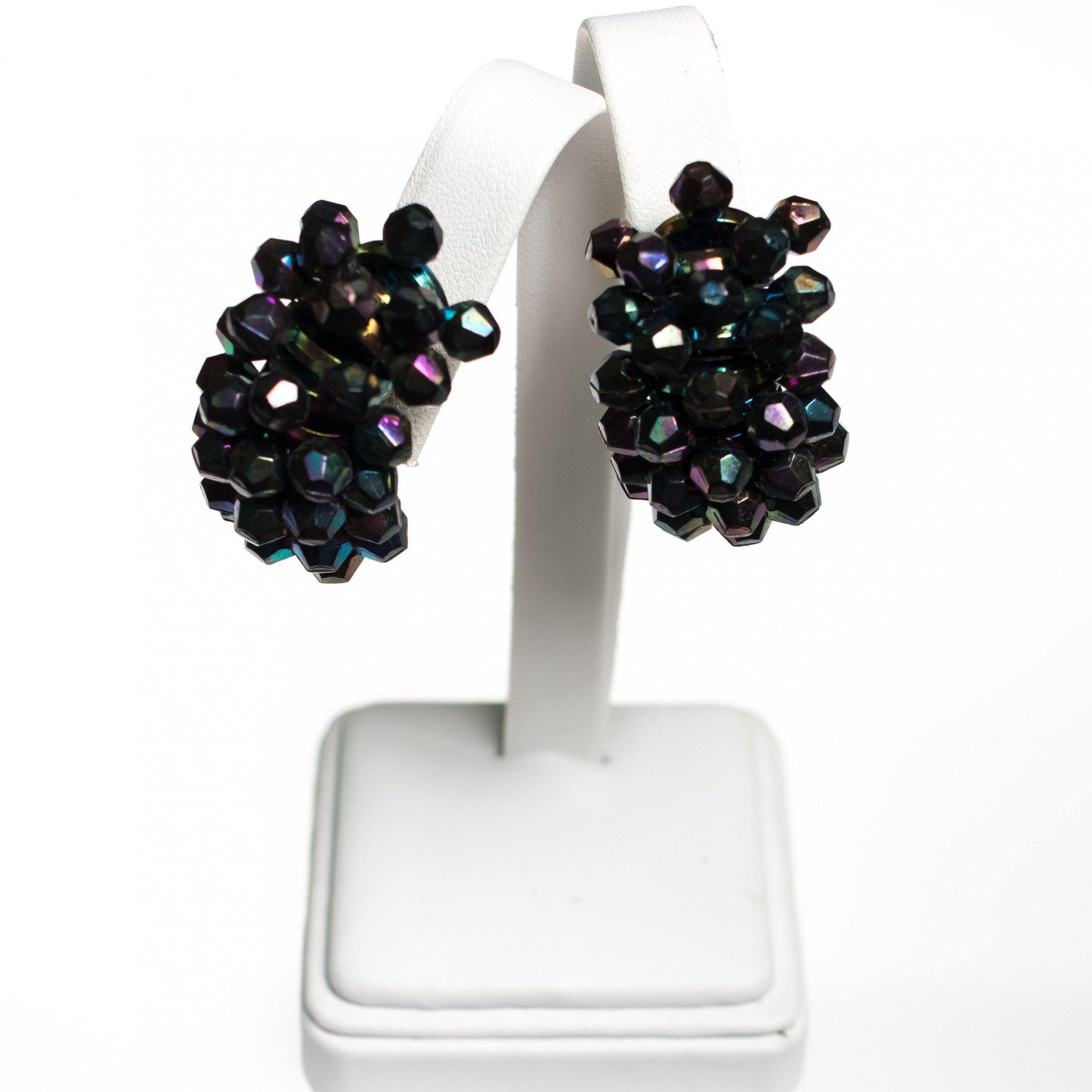 Vintage Dark Iridescent Aurora Borealis Statement Earrings by 1950s - Vintage Meet Modern Vintage Jewelry - Chicago, Illinois - #oldhollywoodglamour #vintagemeetmodern #designervintage #jewelrybox #antiquejewelry #vintagejewelry