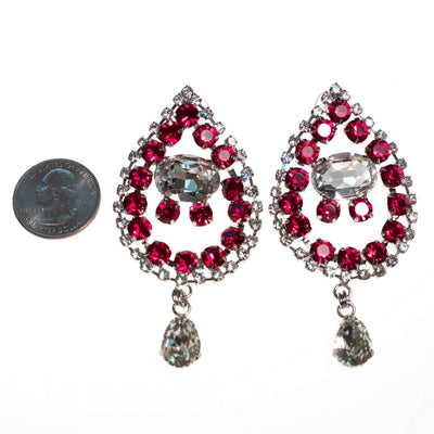 Vintage Huge Ruby Rhinestone Mogul Style Statement Earrings by 1990s - Vintage Meet Modern Vintage Jewelry - Chicago, Illinois - #oldhollywoodglamour #vintagemeetmodern #designervintage #jewelrybox #antiquejewelry #vintagejewelry