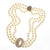 Vintage Luxurious Triple Strand Glass Pearl Necklace with Oval Pearl and Diamante Medallion