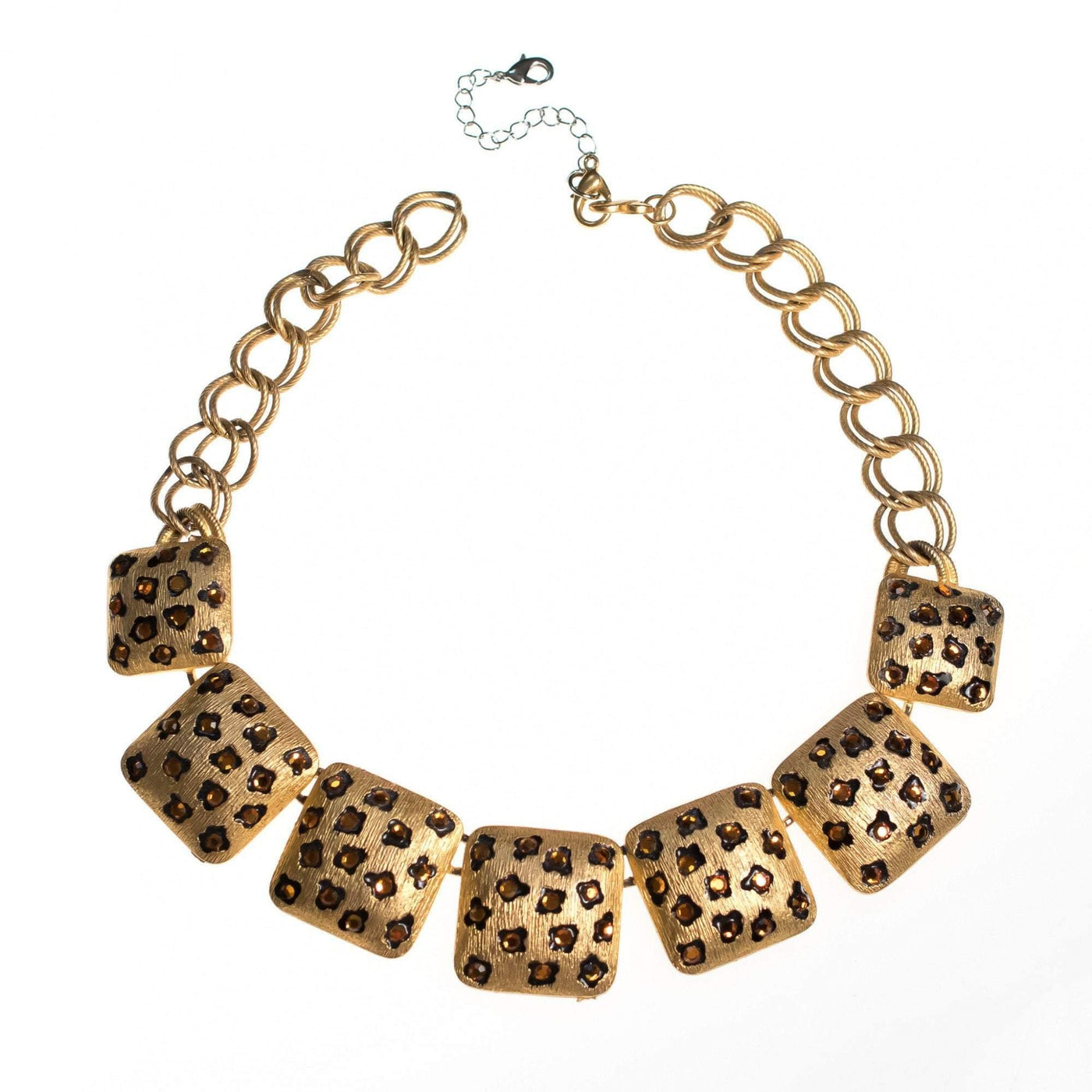 Vintage Craft Rhinestone Leopard Print Statement Necklace