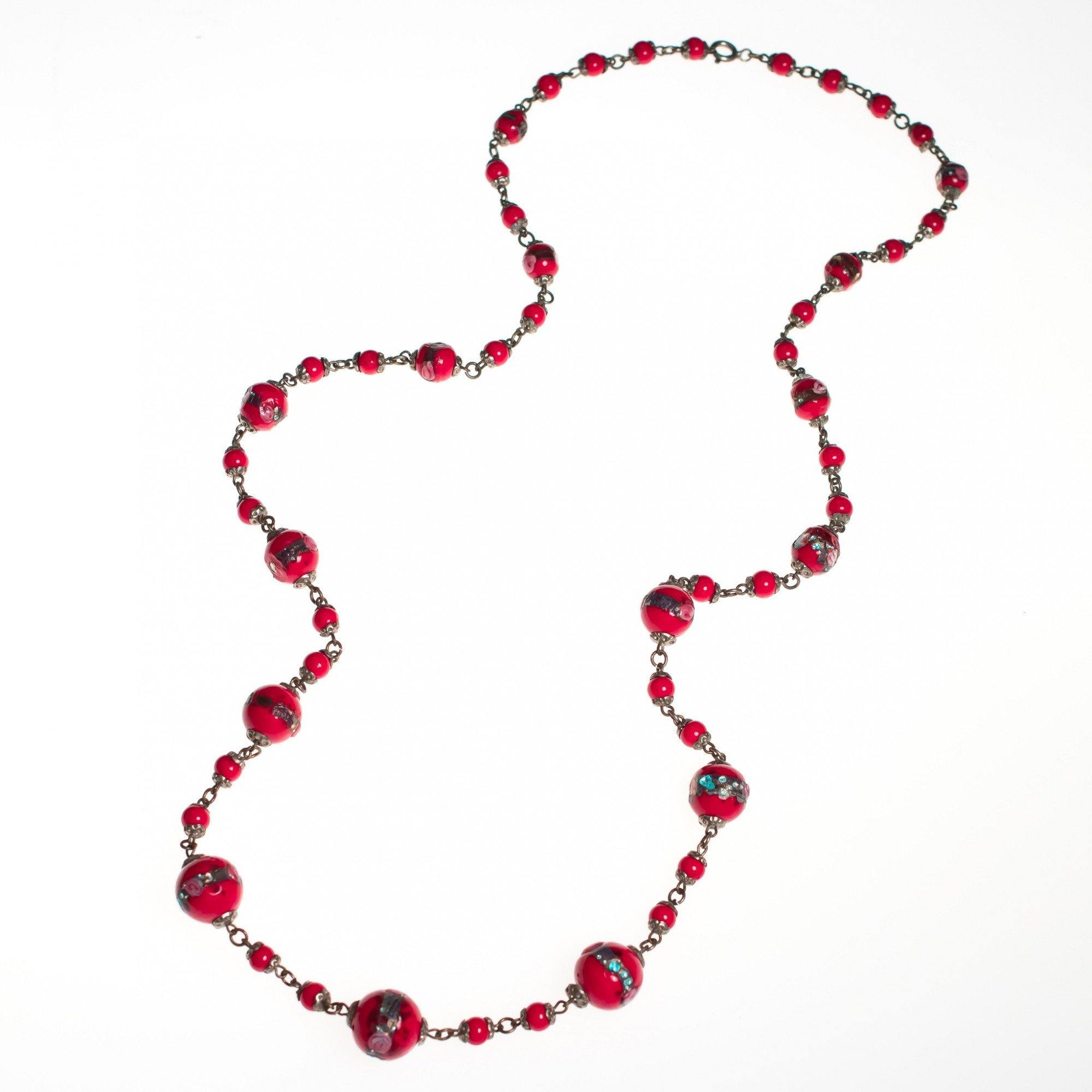 Vintage Art Deco Era Red Venetian Wedding Cake Bead Murano Glass with Mother of Pearl Inlay by Art Deco - Vintage Meet Modern Vintage Jewelry - Chicago, Illinois - #oldhollywoodglamour #vintagemeetmodern #designervintage #jewelrybox #antiquejewelry #vintagejewelry