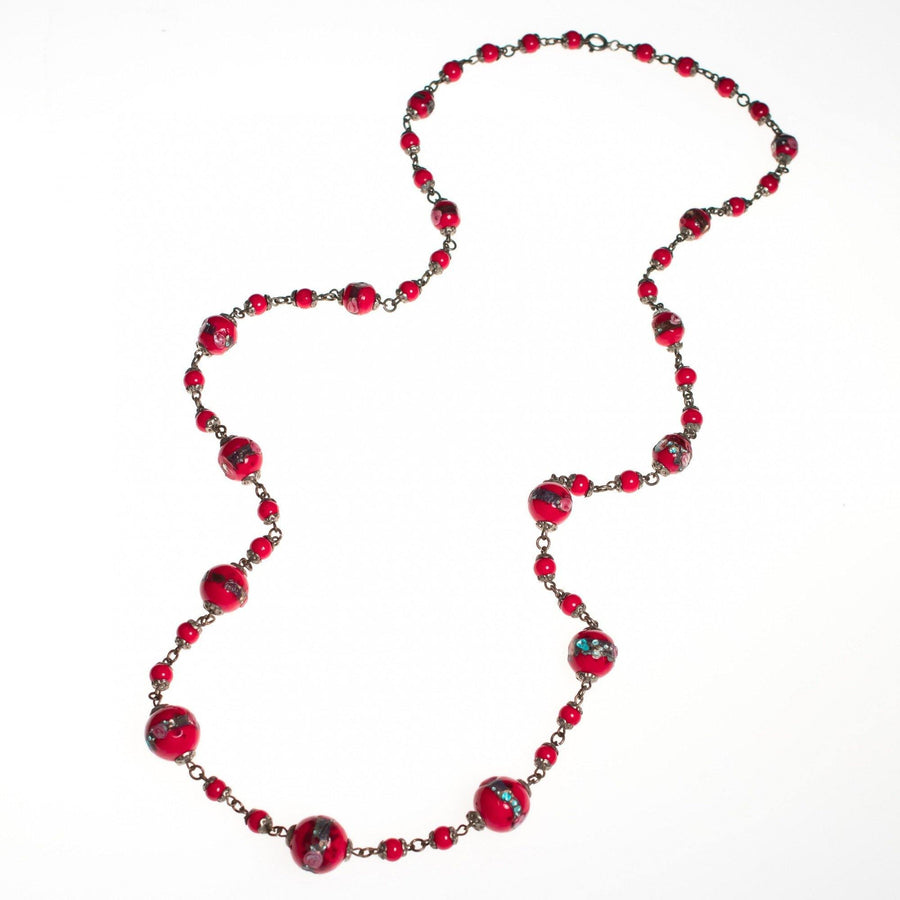 Vintage Art Deco Era Red Venetian Wedding Cake Bead Murano Glass with Mother of Pearl Inlay by Art Deco - Vintage Meet Modern Vintage Jewelry - Chicago, Illinois - #oldhollywoodglamour #vintagemeetmodern #designervintage #jewelrybox #antiquejewelry #vintagejewelry