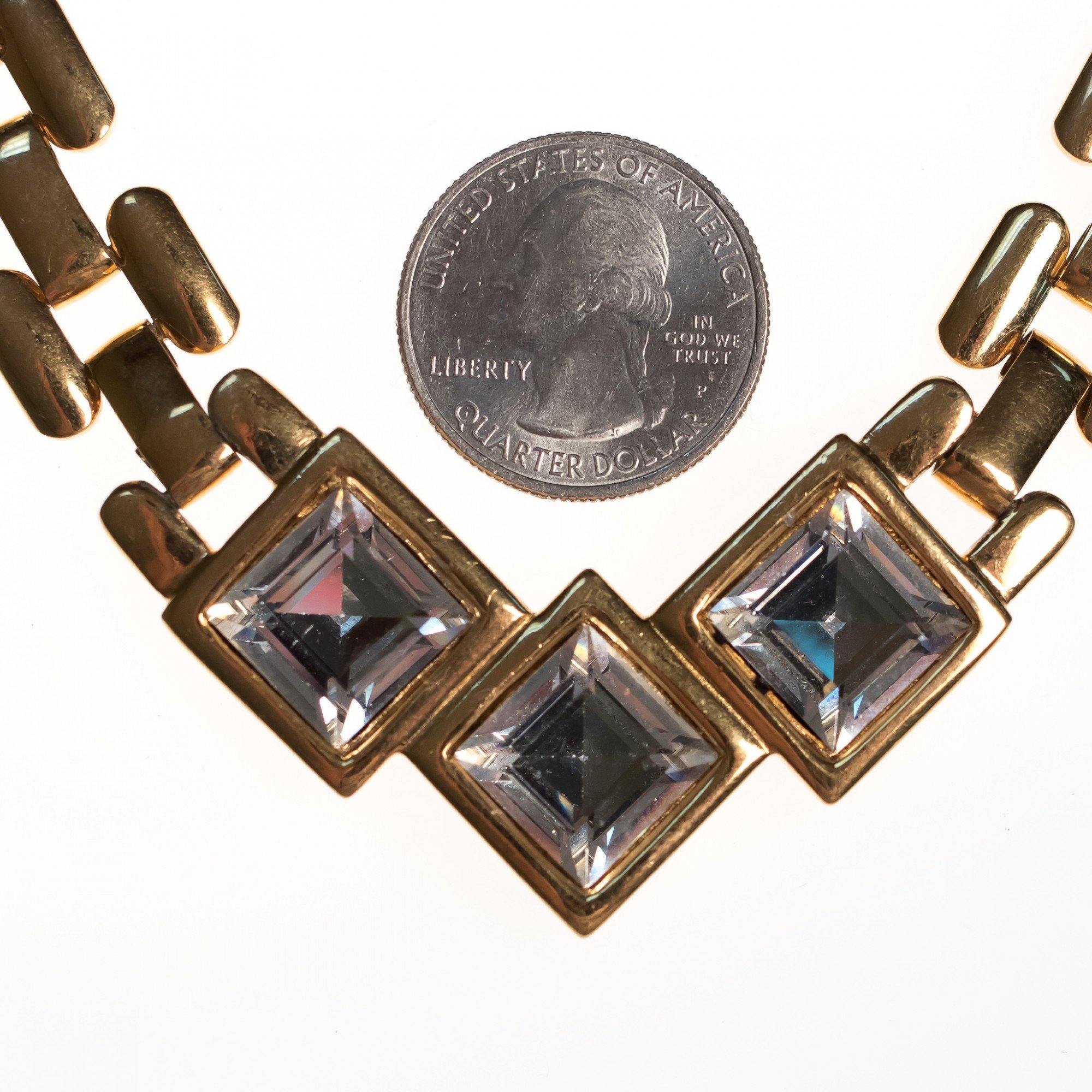 Vintage Napier Chunky Gold Chain Necklace with Headlight Rhinestones by Napier - Vintage Meet Modern Vintage Jewelry - Chicago, Illinois - #oldhollywoodglamour #vintagemeetmodern #designervintage #jewelrybox #antiquejewelry #vintagejewelry