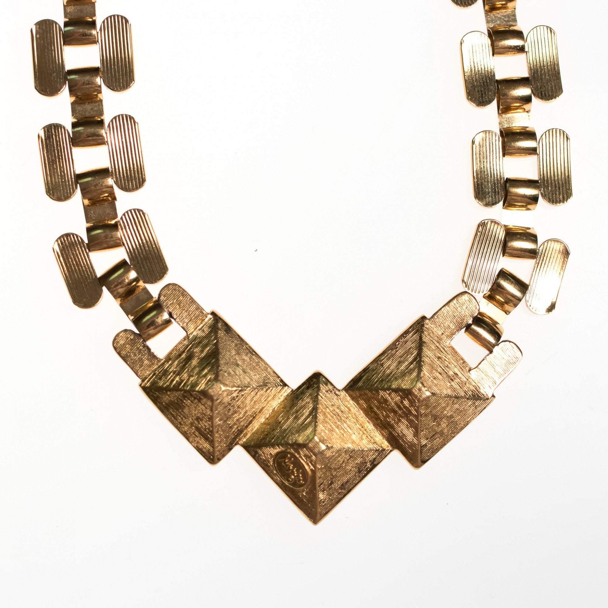 Vintage Napier Chunky Gold Chain Necklace with Headlight Rhinestones by Napier - Vintage Meet Modern Vintage Jewelry - Chicago, Illinois - #oldhollywoodglamour #vintagemeetmodern #designervintage #jewelrybox #antiquejewelry #vintagejewelry