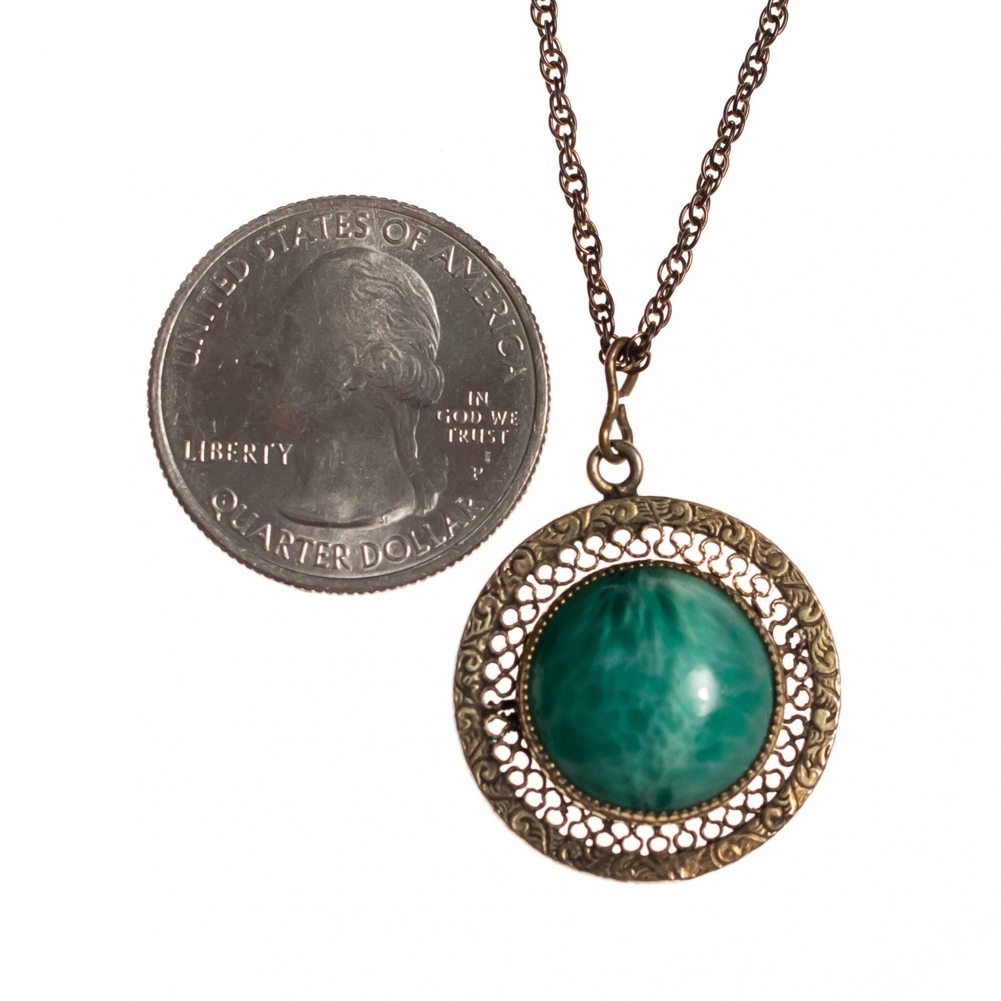 Vintage Art Deco Era Jade Glass Gold Filled Pendant Necklace by Art Deco Era - Vintage Meet Modern Vintage Jewelry - Chicago, Illinois - #oldhollywoodglamour #vintagemeetmodern #designervintage #jewelrybox #antiquejewelry #vintagejewelry