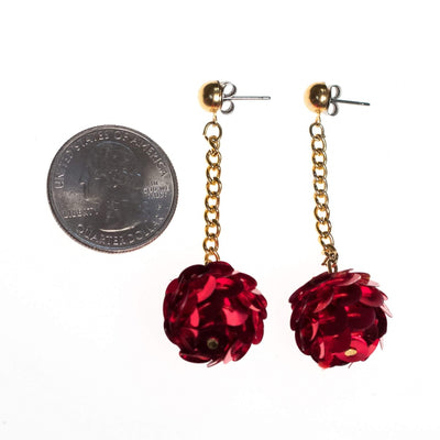 Vintage Red Sequin Dangling Bon Bon Earrings by 1970s - Vintage Meet Modern Vintage Jewelry - Chicago, Illinois - #oldhollywoodglamour #vintagemeetmodern #designervintage #jewelrybox #antiquejewelry #vintagejewelry