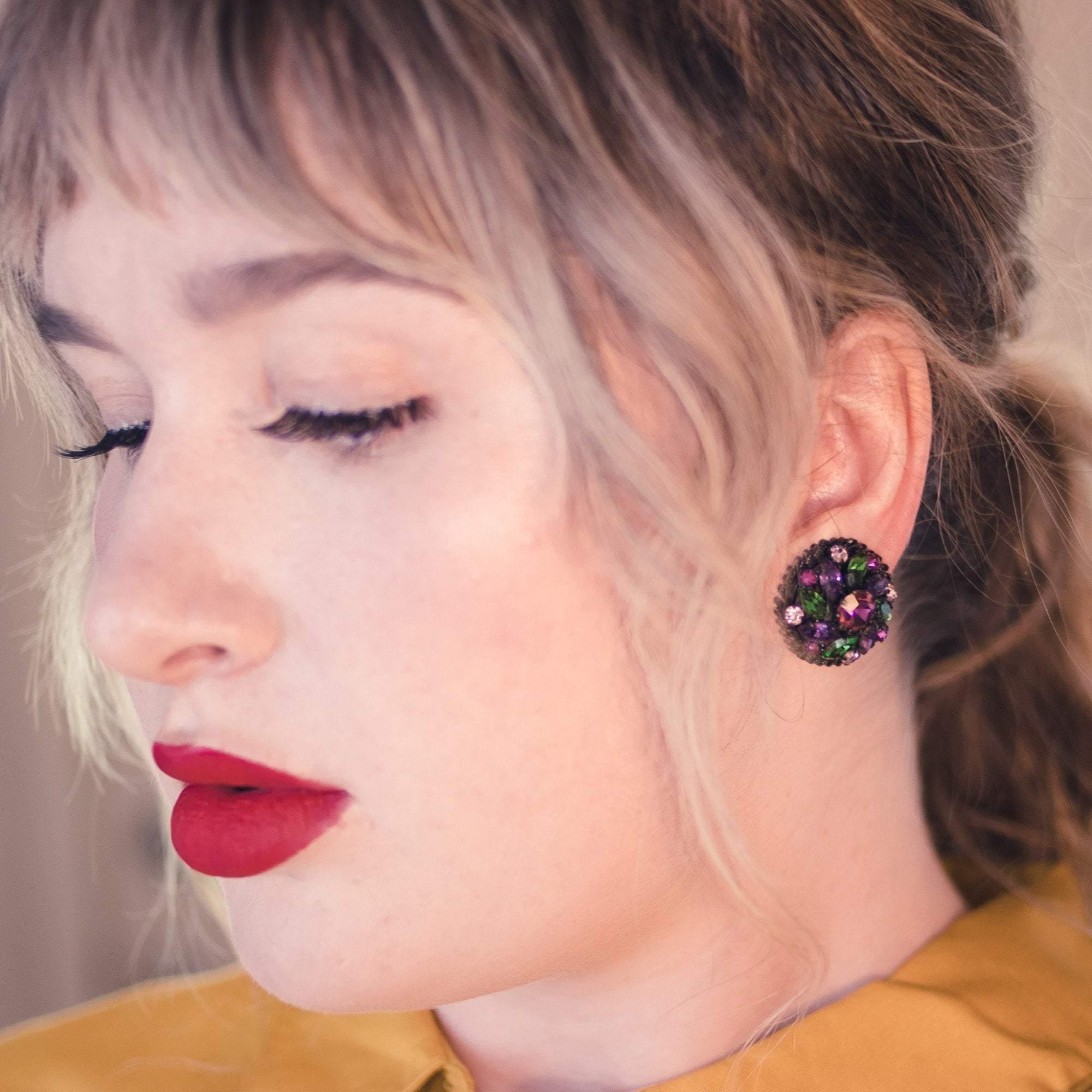 Vintage Made in Austria Purple, Green and Black Earrings by Made in Austria - Vintage Meet Modern Vintage Jewelry - Chicago, Illinois - #oldhollywoodglamour #vintagemeetmodern #designervintage #jewelrybox #antiquejewelry #vintagejewelry