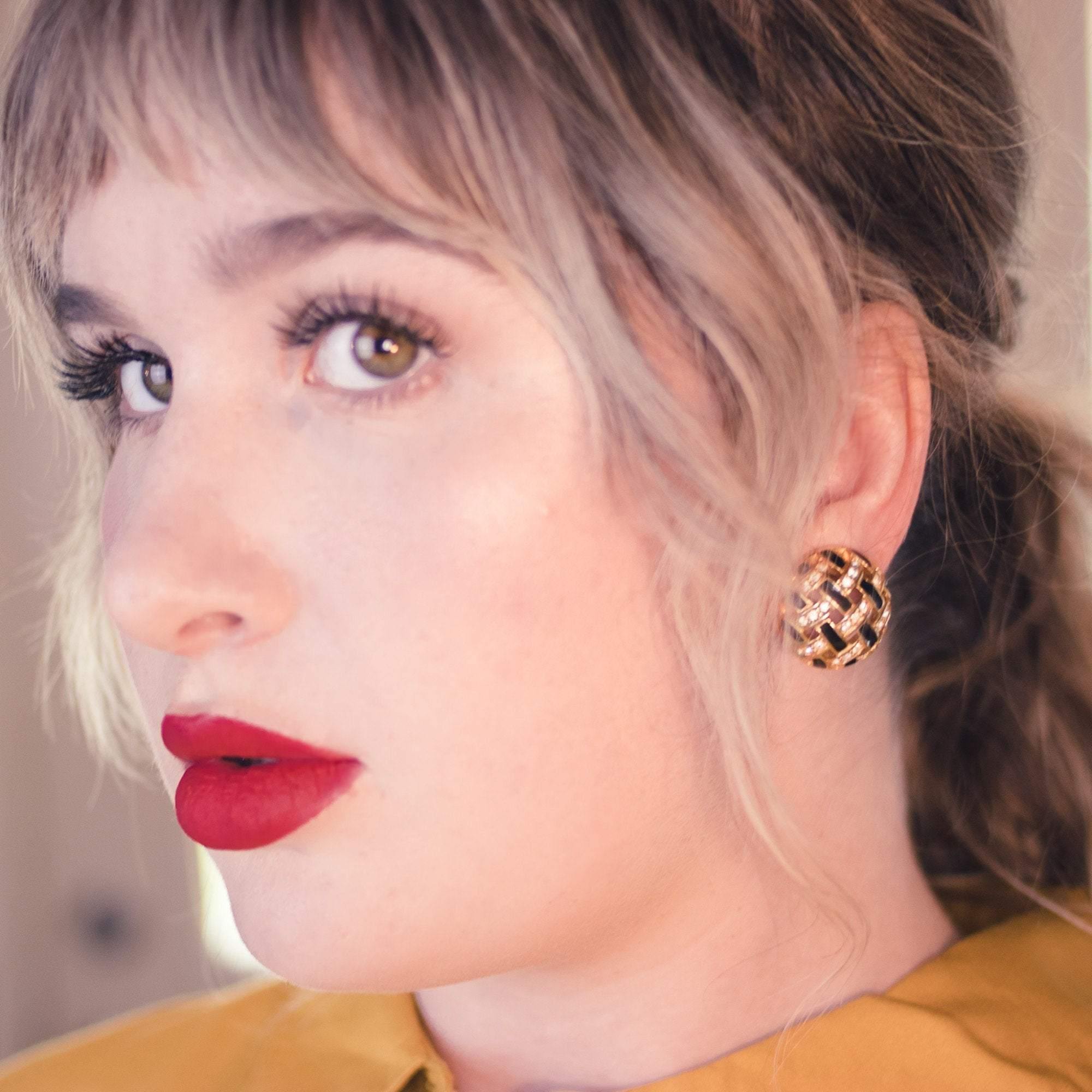 Vintage Swarovski Black Diamante Checkerboard Earrings by Swarovski - Vintage Meet Modern Vintage Jewelry - Chicago, Illinois - #oldhollywoodglamour #vintagemeetmodern #designervintage #jewelrybox #antiquejewelry #vintagejewelry