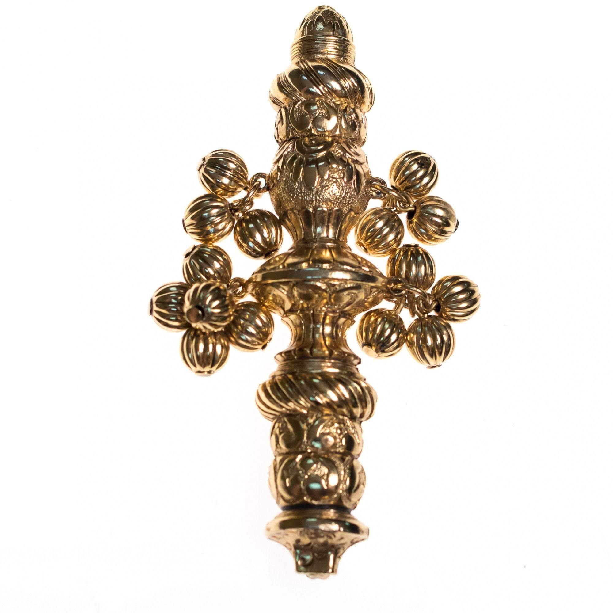 Vintage Lisner Huge Gold Brooch with Dangling Gold Bead Charms by Lisner - Vintage Meet Modern Vintage Jewelry - Chicago, Illinois - #oldhollywoodglamour #vintagemeetmodern #designervintage #jewelrybox #antiquejewelry #vintagejewelry