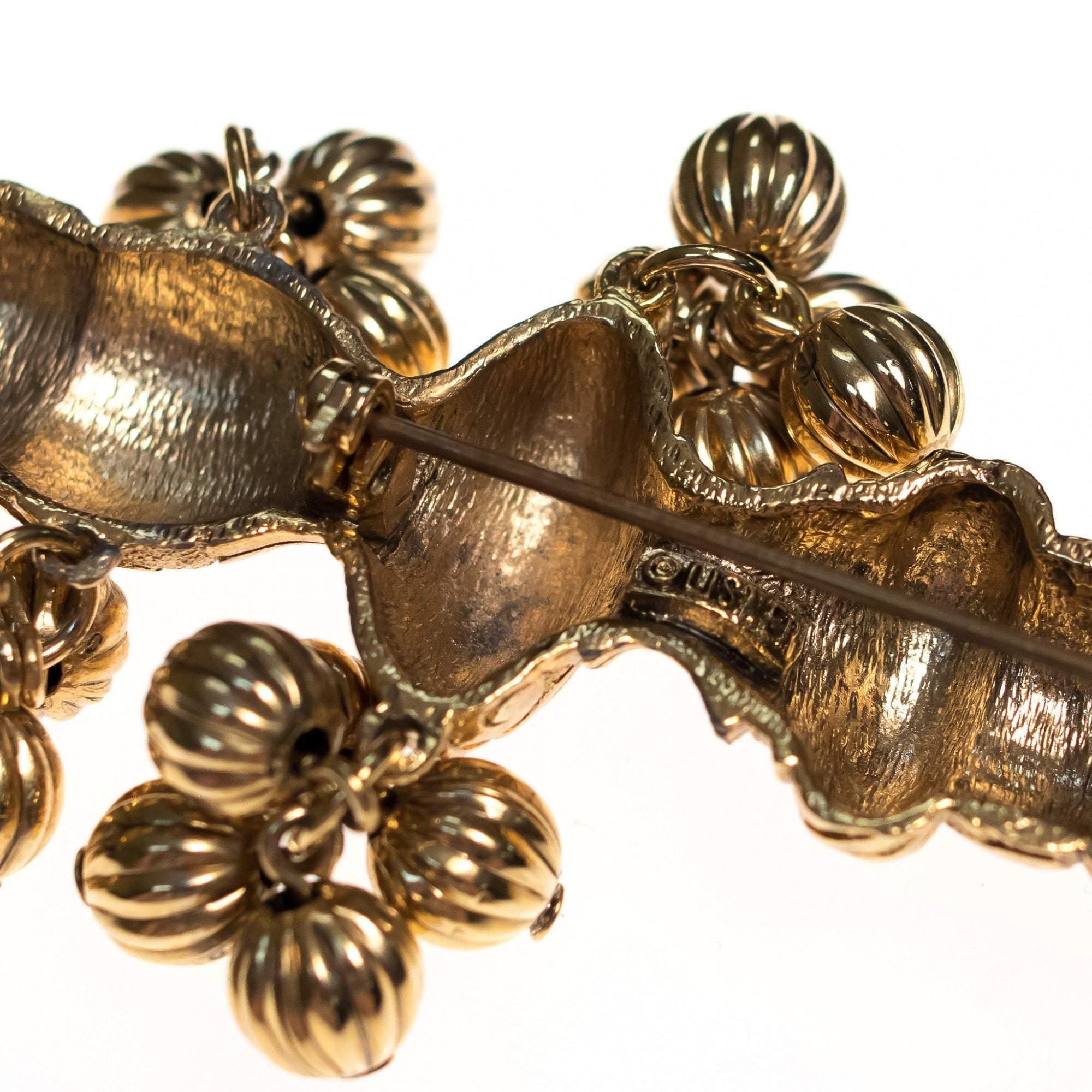 Vintage Lisner Huge Gold Brooch with Dangling Gold Bead Charms by Lisner - Vintage Meet Modern Vintage Jewelry - Chicago, Illinois - #oldhollywoodglamour #vintagemeetmodern #designervintage #jewelrybox #antiquejewelry #vintagejewelry