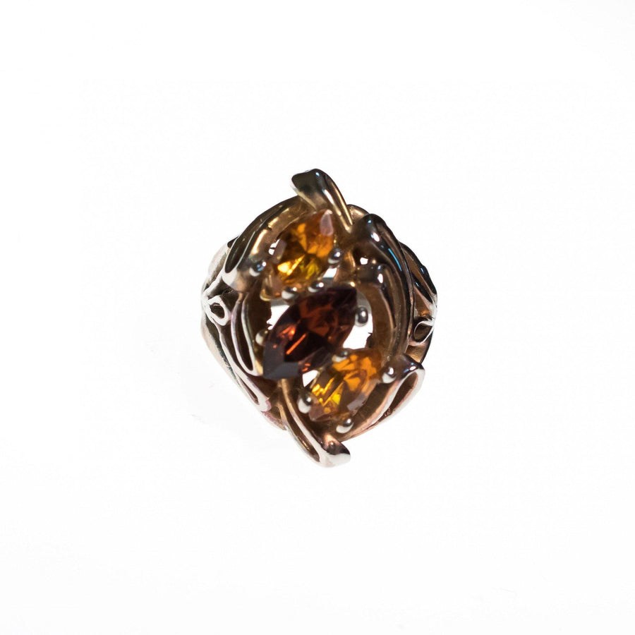Vintage Brutalist Modern Style Sterling Silver Citrine and Smokey Topaz Statement Ring by 1980s - Vintage Meet Modern Vintage Jewelry - Chicago, Illinois - #oldhollywoodglamour #vintagemeetmodern #designervintage #jewelrybox #antiquejewelry #vintagejewelry