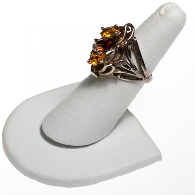 Vintage Brutalist Modern Style Sterling Silver Citrine and Smokey Topaz Statement Ring by 1980s - Vintage Meet Modern Vintage Jewelry - Chicago, Illinois - #oldhollywoodglamour #vintagemeetmodern #designervintage #jewelrybox #antiquejewelry #vintagejewelry