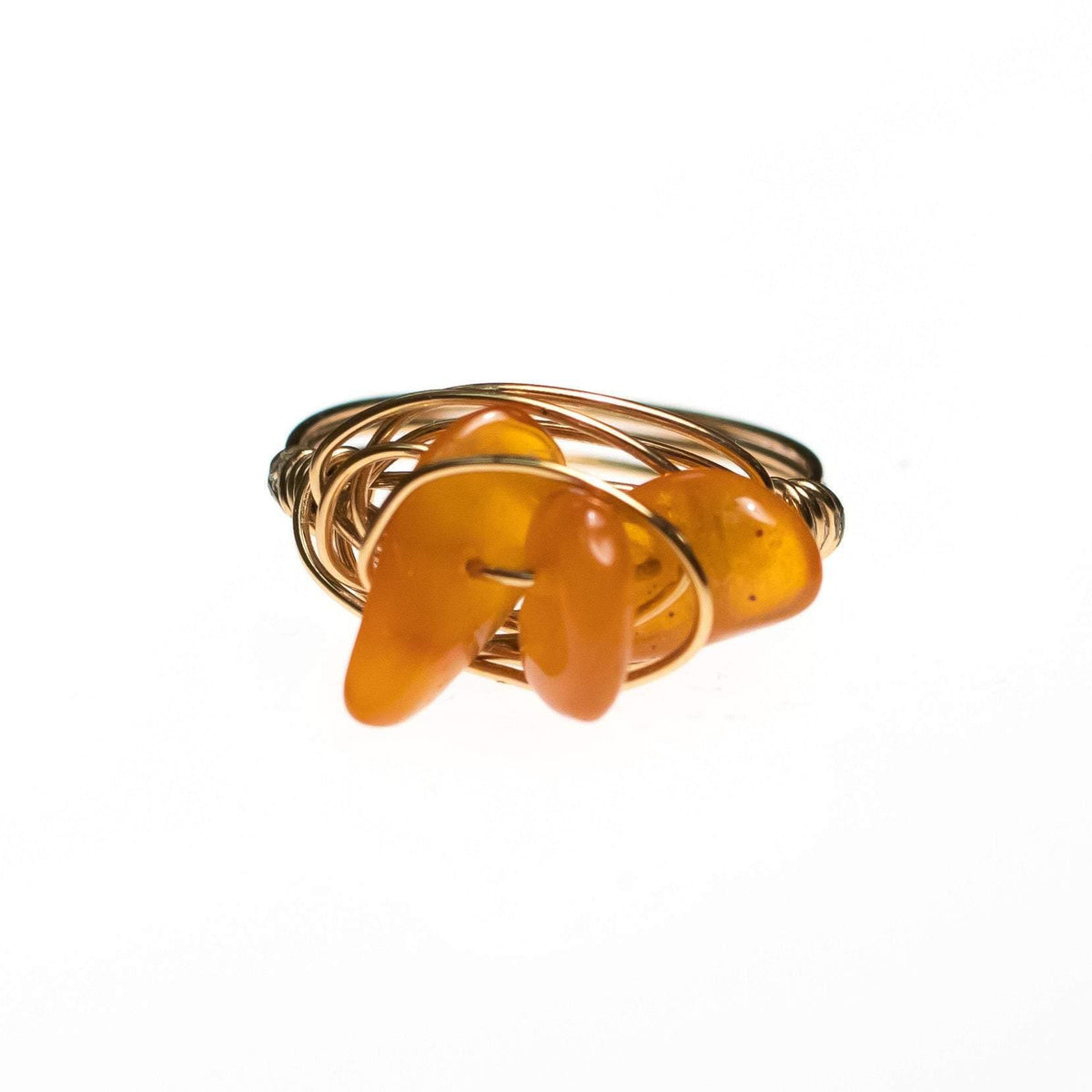 Vintage Brutalist Modern Gold Wired Ring with Citrine Chips