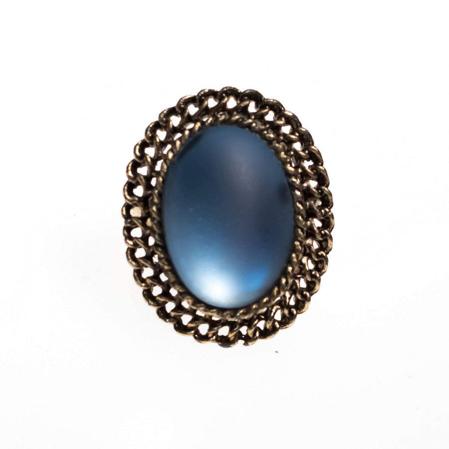 Vintage Matte Blue Crystal Ring with Gold Setting by 1950s - Vintage Meet Modern Vintage Jewelry - Chicago, Illinois - #oldhollywoodglamour #vintagemeetmodern #designervintage #jewelrybox #antiquejewelry #vintagejewelry