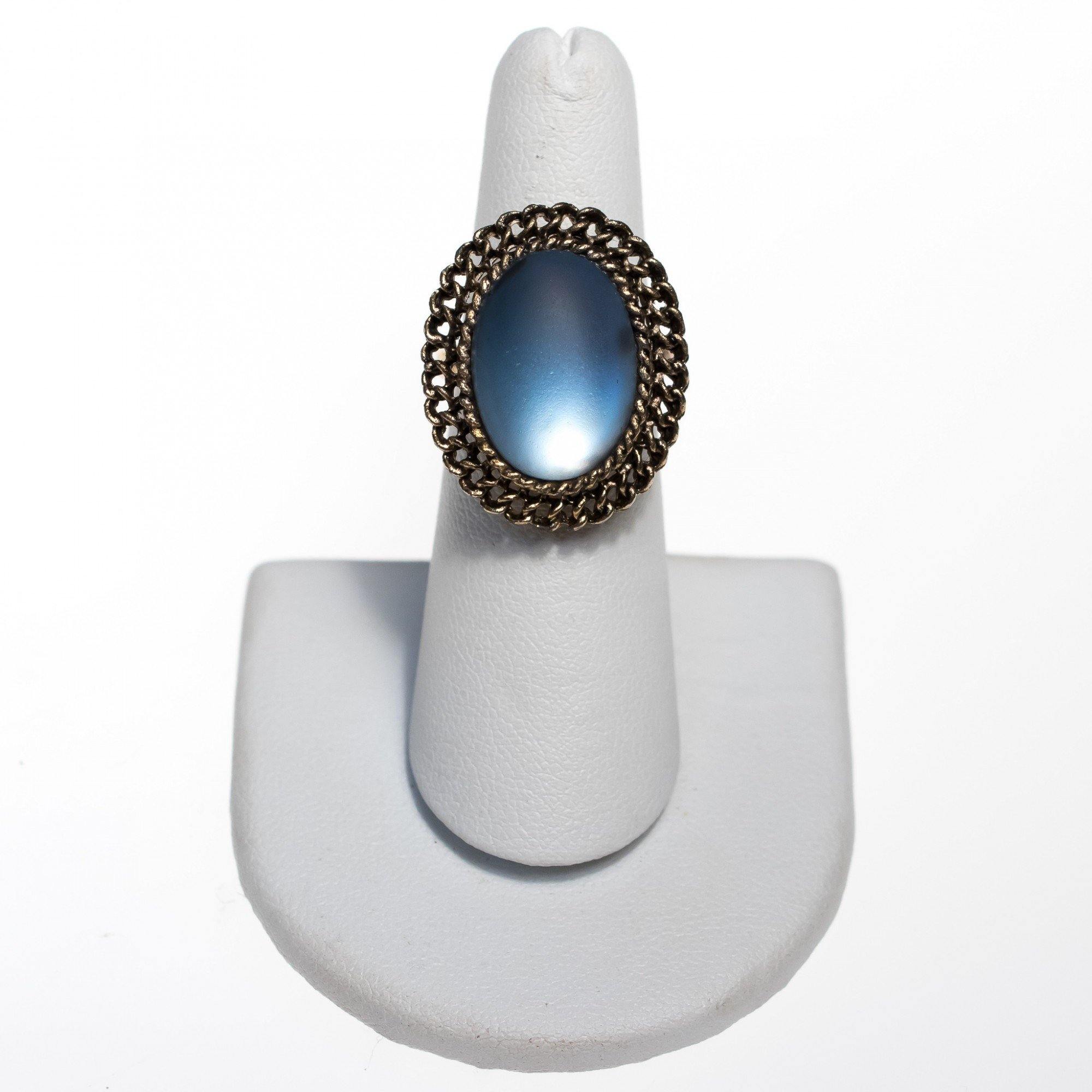 Vintage Matte Blue Crystal Ring with Gold Setting by 1950s - Vintage Meet Modern Vintage Jewelry - Chicago, Illinois - #oldhollywoodglamour #vintagemeetmodern #designervintage #jewelrybox #antiquejewelry #vintagejewelry