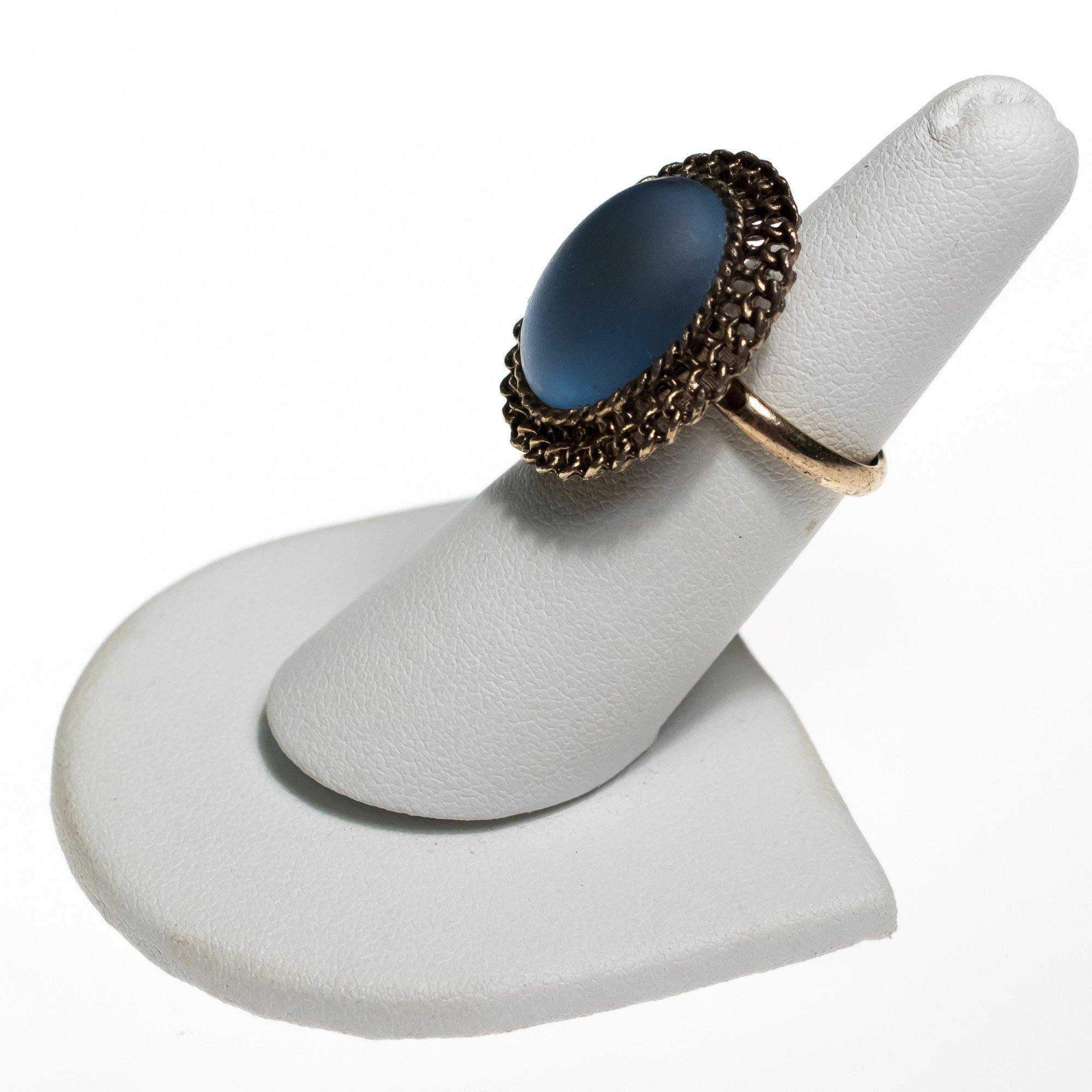 Vintage Matte Blue Crystal Ring with Gold Setting by 1950s - Vintage Meet Modern Vintage Jewelry - Chicago, Illinois - #oldhollywoodglamour #vintagemeetmodern #designervintage #jewelrybox #antiquejewelry #vintagejewelry
