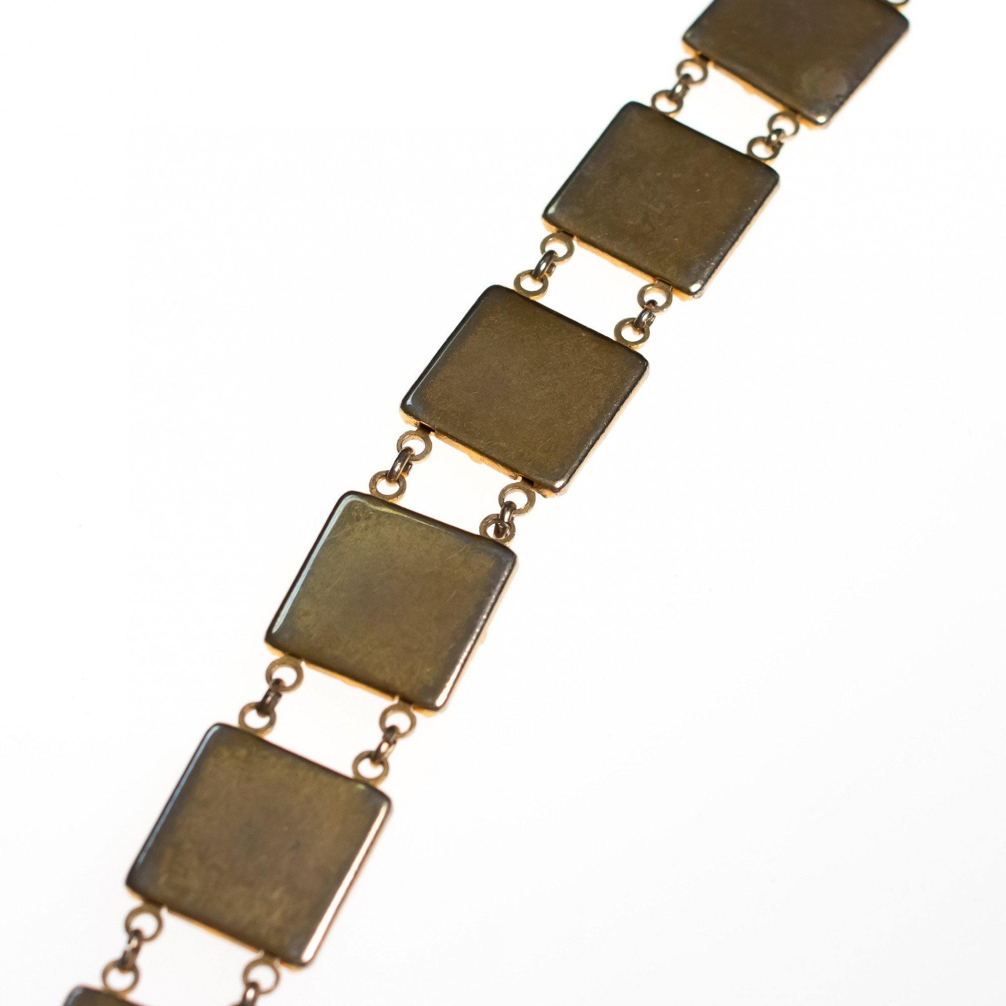 Vintage Black Enamel and Spanish Silver and Gold Damascene Square Link Bracelet by Damascene - Vintage Meet Modern Vintage Jewelry - Chicago, Illinois - #oldhollywoodglamour #vintagemeetmodern #designervintage #jewelrybox #antiquejewelry #vintagejewelry