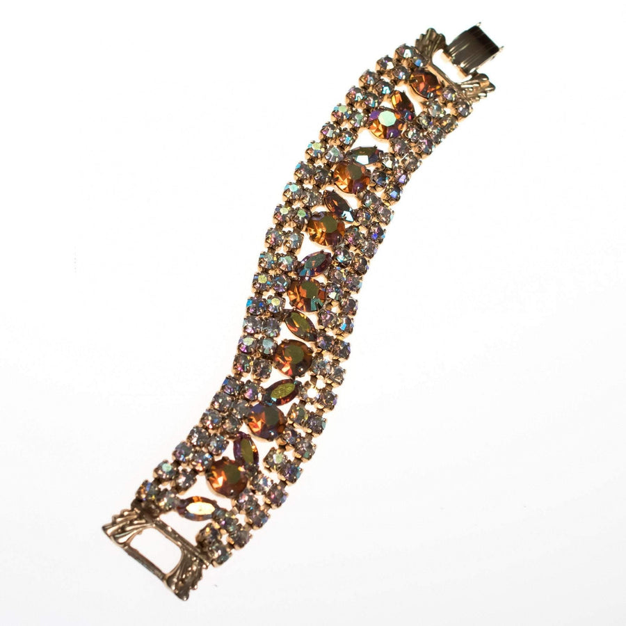 Vintage Juliana Amber Aurora Borealis Wide Rhinestone Bracelet by Juliana - Vintage Meet Modern Vintage Jewelry - Chicago, Illinois - #oldhollywoodglamour #vintagemeetmodern #designervintage #jewelrybox #antiquejewelry #vintagejewelry
