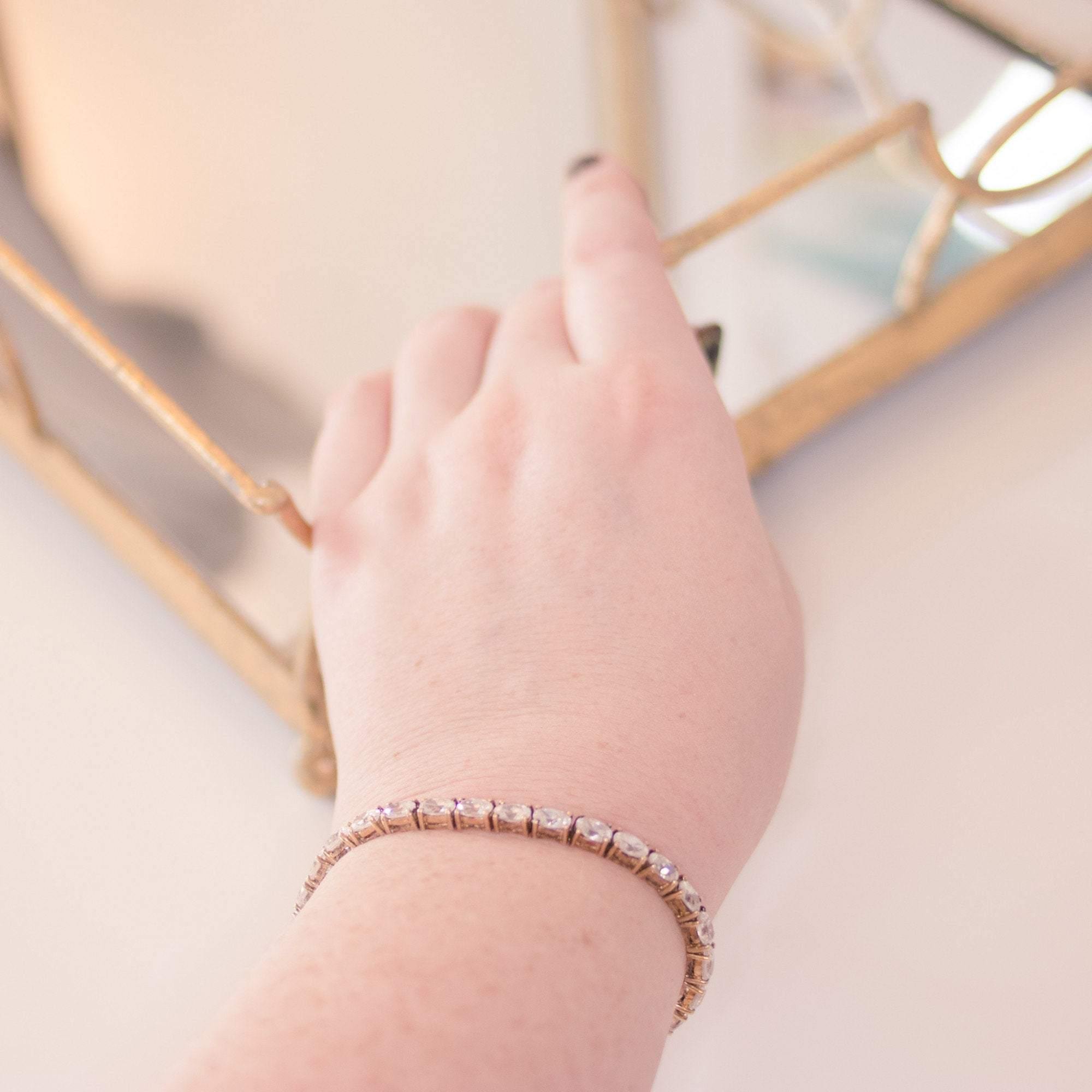 Vintage 1980s Cubic Zirconia Tennis Bracelet by 1980s - Vintage Meet Modern Vintage Jewelry - Chicago, Illinois - #oldhollywoodglamour #vintagemeetmodern #designervintage #jewelrybox #antiquejewelry #vintagejewelry