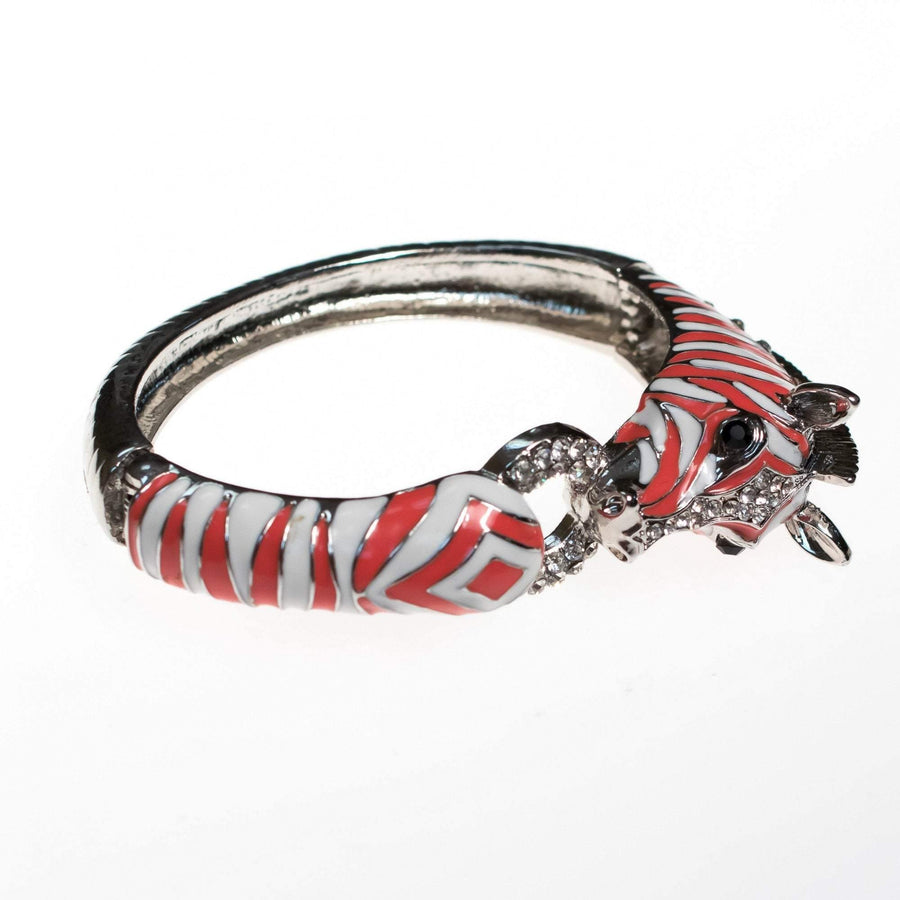 Vintage Coral and White Zebra Bangle Bracelet by 1980s - Vintage Meet Modern Vintage Jewelry - Chicago, Illinois - #oldhollywoodglamour #vintagemeetmodern #designervintage #jewelrybox #antiquejewelry #vintagejewelry