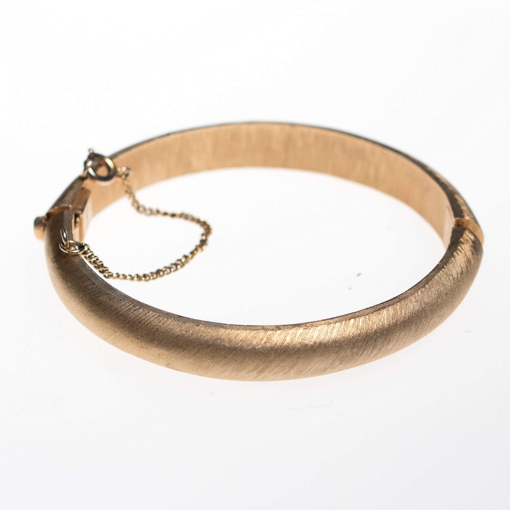 Vintage Crown Trifari Matte Gold Hinged Bangle Bracelet by Crown Trifari - Vintage Meet Modern Vintage Jewelry - Chicago, Illinois - #oldhollywoodglamour #vintagemeetmodern #designervintage #jewelrybox #antiquejewelry #vintagejewelry