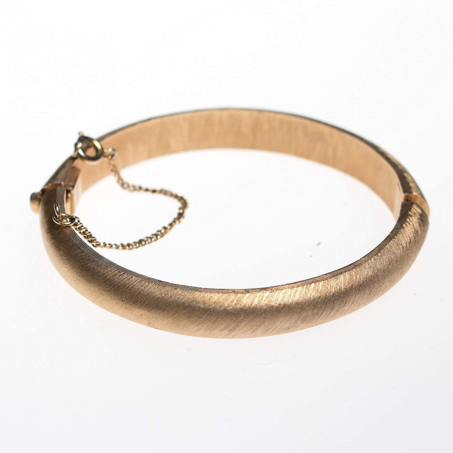 Vintage Crown Trifari Matte Gold Hinged Bangle Bracelet by Crown Trifari - Vintage Meet Modern Vintage Jewelry - Chicago, Illinois - #oldhollywoodglamour #vintagemeetmodern #designervintage #jewelrybox #antiquejewelry #vintagejewelry