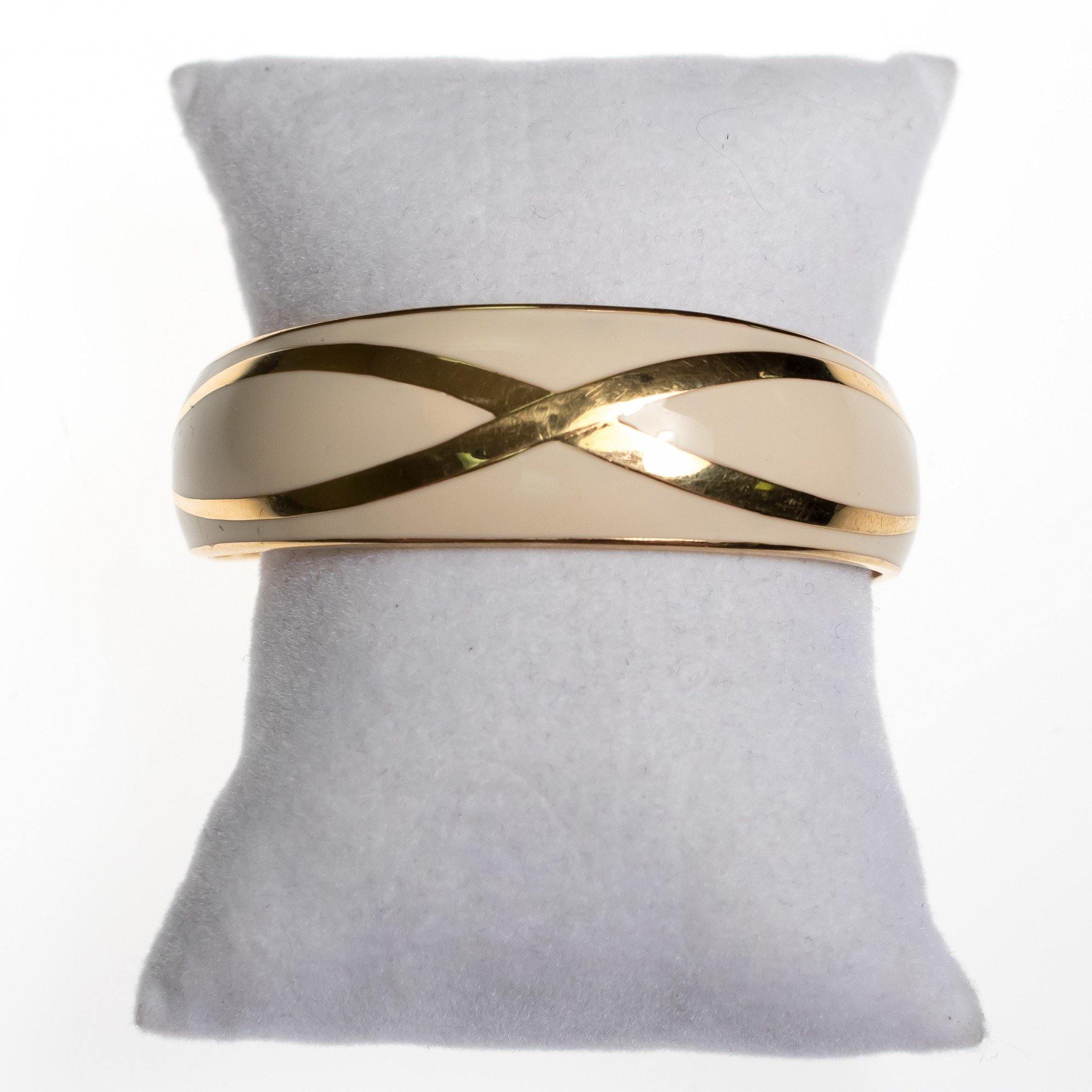 Vintage Avon Gold and White Enamel Cuff Bracelet by Avon - Vintage Meet Modern Vintage Jewelry - Chicago, Illinois - #oldhollywoodglamour #vintagemeetmodern #designervintage #jewelrybox #antiquejewelry #vintagejewelry