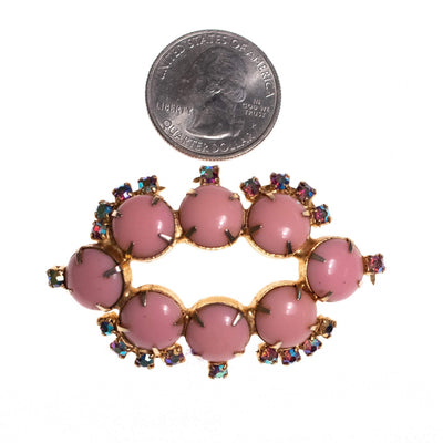 Vintage 1950s Aurora Borealis Brooch with Bubble Gum Pink Cabochons by 1950s - Vintage Meet Modern Vintage Jewelry - Chicago, Illinois - #oldhollywoodglamour #vintagemeetmodern #designervintage #jewelrybox #antiquejewelry #vintagejewelry