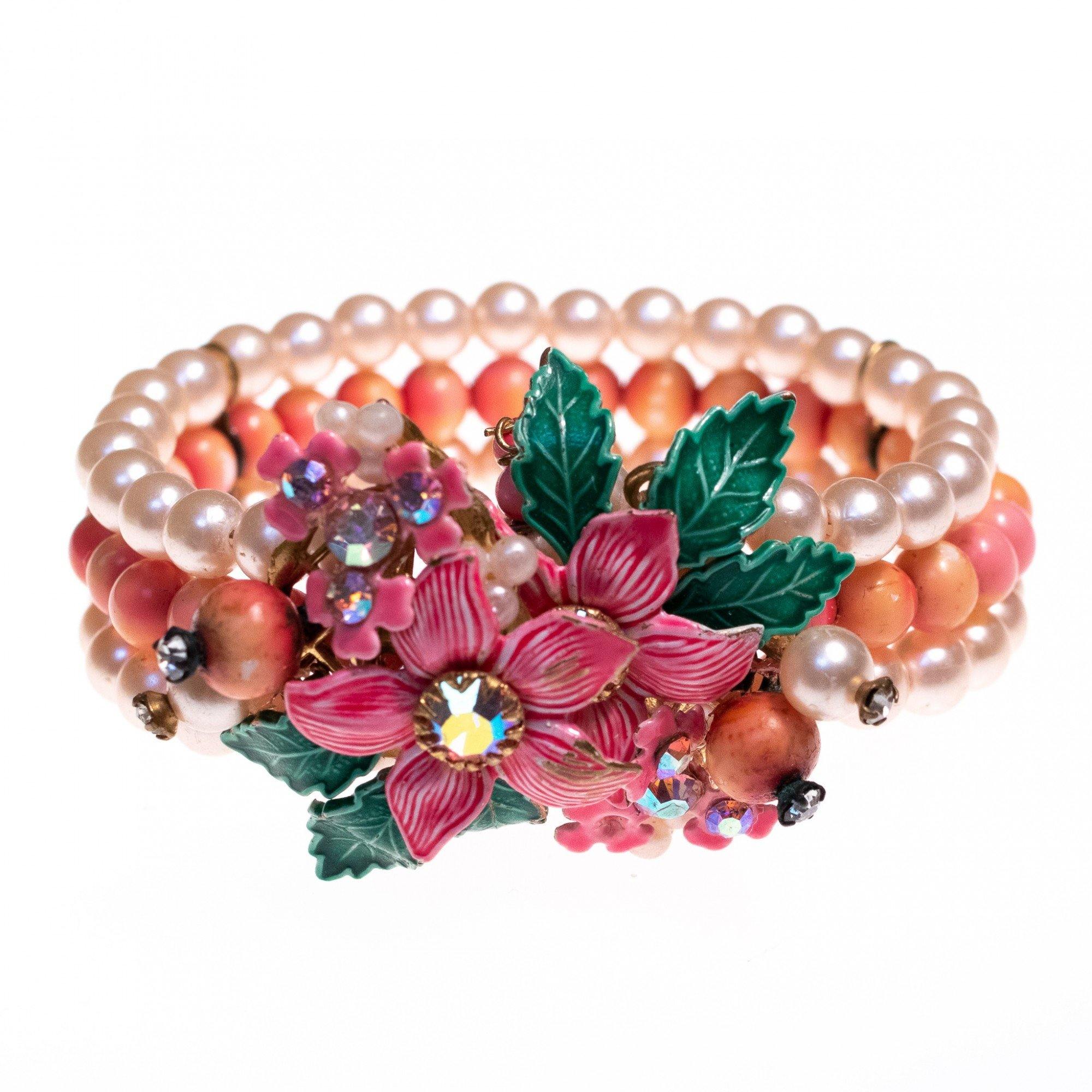 Vintage 1950s Pearl Bracelet with Artisan Floral Detailing by 1950s - Vintage Meet Modern Vintage Jewelry - Chicago, Illinois - #oldhollywoodglamour #vintagemeetmodern #designervintage #jewelrybox #antiquejewelry #vintagejewelry