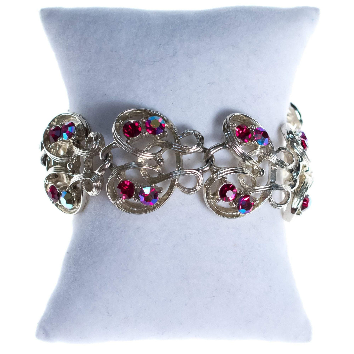 Vintage 1950s Red Aurora Borealis Rhinestone Bracelet