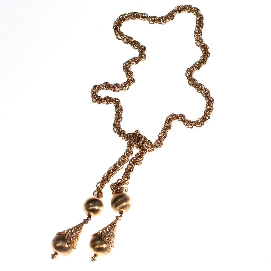 Vintage 1960s Monet Bolero Gold Lariat Necklace with Intricate Detailing by Monet - Vintage Meet Modern Vintage Jewelry - Chicago, Illinois - #oldhollywoodglamour #vintagemeetmodern #designervintage #jewelrybox #antiquejewelry #vintagejewelry