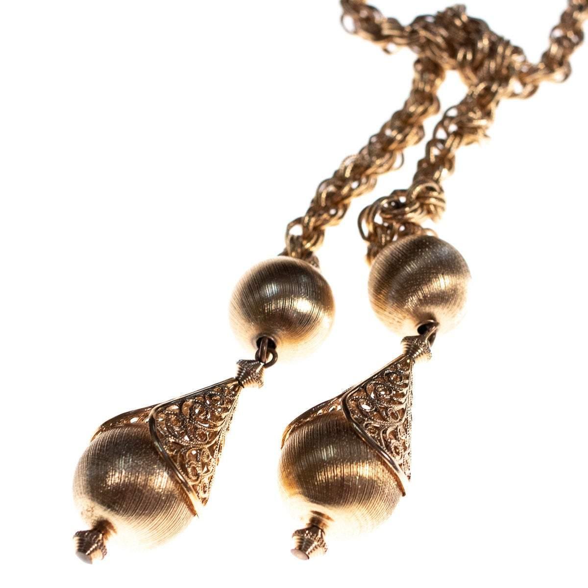 Vintage 1960s Monet Bolero Gold Lariat Necklace with Intricate Detailing by Monet - Vintage Meet Modern Vintage Jewelry - Chicago, Illinois - #oldhollywoodglamour #vintagemeetmodern #designervintage #jewelrybox #antiquejewelry #vintagejewelry
