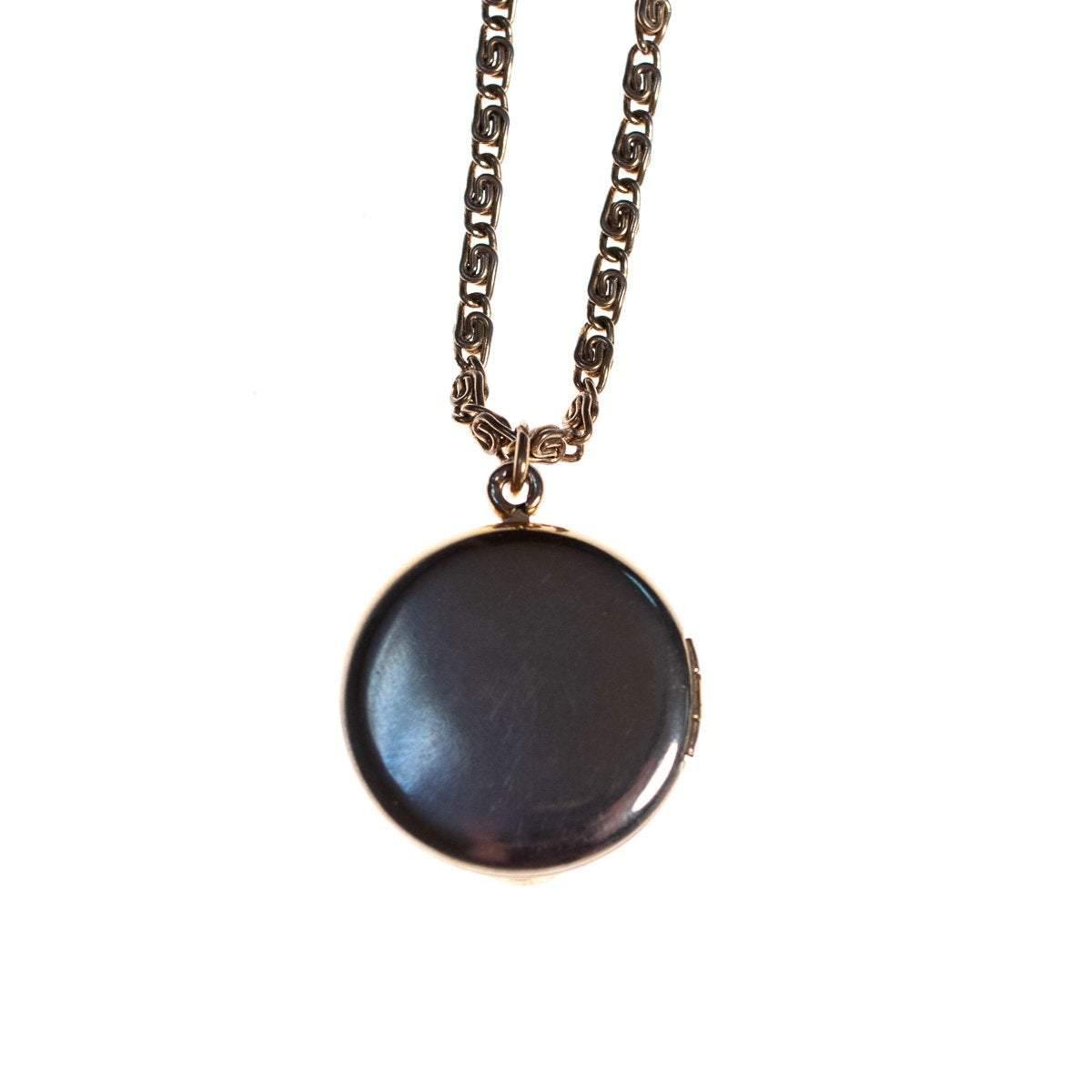 Vintage Victorian Revival Locket Necklace with Turquoise, Lapis, and Carnelian Art Glass by 1950s - Vintage Meet Modern Vintage Jewelry - Chicago, Illinois - #oldhollywoodglamour #vintagemeetmodern #designervintage #jewelrybox #antiquejewelry #vintagejewelry
