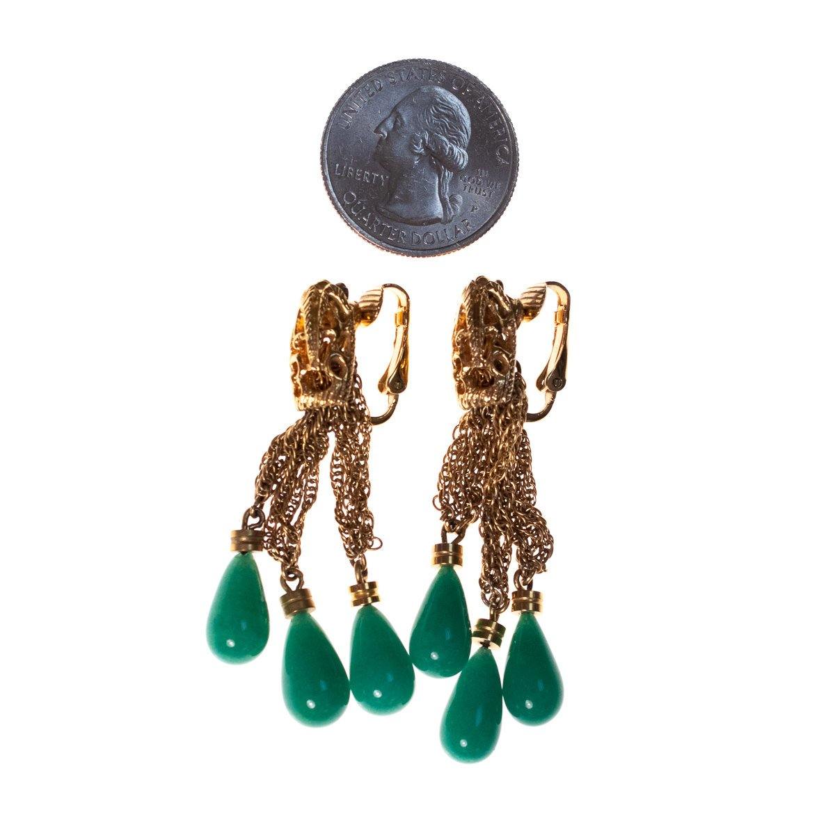 Vintage 1960s Jade Tassel Drop Earrings with Gold Links by 1960s - Vintage Meet Modern Vintage Jewelry - Chicago, Illinois - #oldhollywoodglamour #vintagemeetmodern #designervintage #jewelrybox #antiquejewelry #vintagejewelry