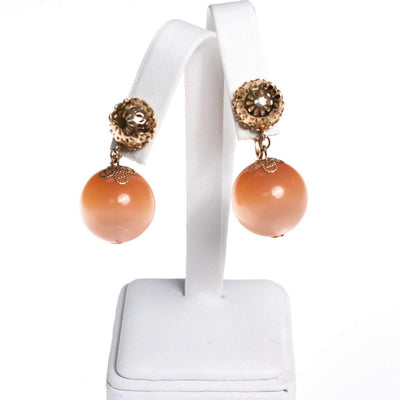 Vintage 1960s Peach Moonglow Earrings with Gold Detailing by 1960s - Vintage Meet Modern Vintage Jewelry - Chicago, Illinois - #oldhollywoodglamour #vintagemeetmodern #designervintage #jewelrybox #antiquejewelry #vintagejewelry