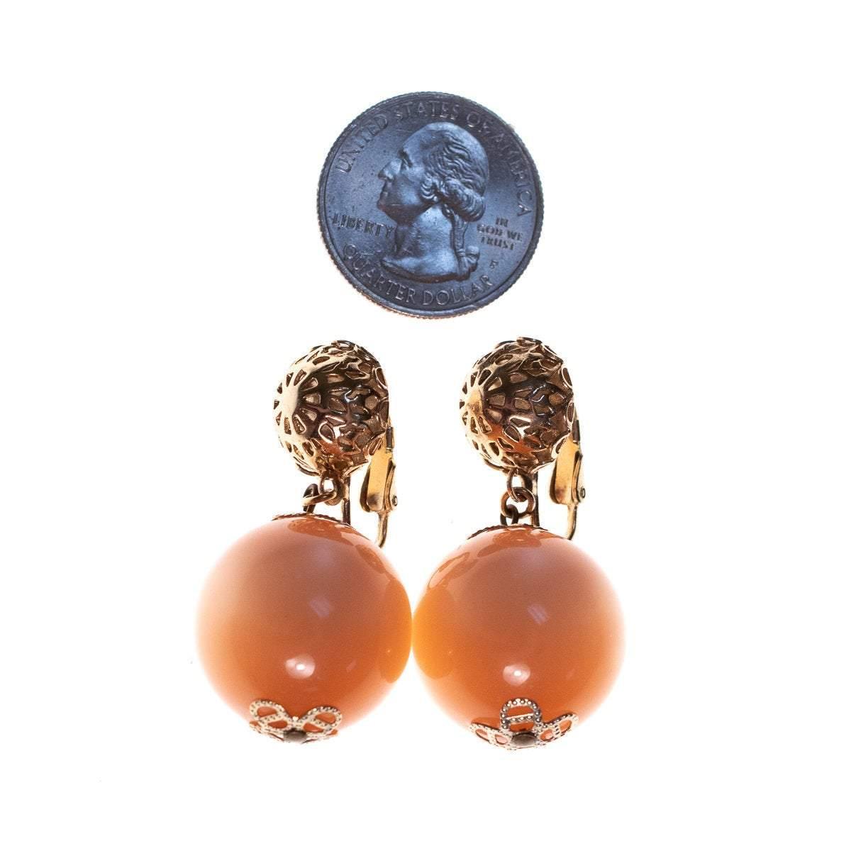 Vintage 1960s Peach Moonglow Earrings with Gold Detailing by 1960s - Vintage Meet Modern Vintage Jewelry - Chicago, Illinois - #oldhollywoodglamour #vintagemeetmodern #designervintage #jewelrybox #antiquejewelry #vintagejewelry
