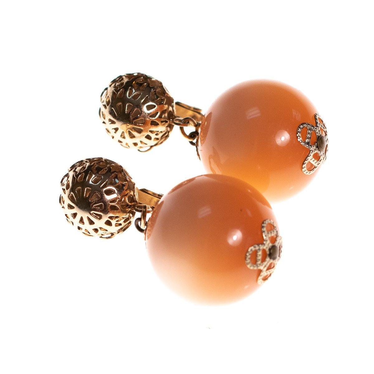 Vintage 1960s Peach Moonglow Earrings with Gold Detailing by 1960s - Vintage Meet Modern Vintage Jewelry - Chicago, Illinois - #oldhollywoodglamour #vintagemeetmodern #designervintage #jewelrybox #antiquejewelry #vintagejewelry