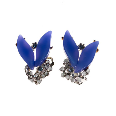 Vintage 1950s Blue Enamel Flower Earrings with Diamante Detailing by 1950s - Vintage Meet Modern Vintage Jewelry - Chicago, Illinois - #oldhollywoodglamour #vintagemeetmodern #designervintage #jewelrybox #antiquejewelry #vintagejewelry