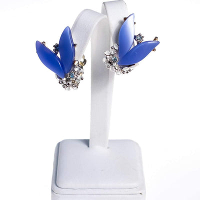 Vintage 1950s Blue Enamel Flower Earrings with Diamante Detailing by 1950s - Vintage Meet Modern Vintage Jewelry - Chicago, Illinois - #oldhollywoodglamour #vintagemeetmodern #designervintage #jewelrybox #antiquejewelry #vintagejewelry