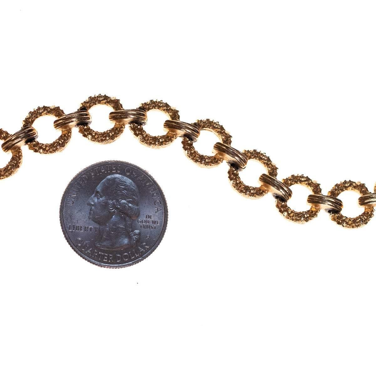 Vintage Crown Trifari Gold Textured Bracelet with Round Links by Crown Trifari - Vintage Meet Modern Vintage Jewelry - Chicago, Illinois - #oldhollywoodglamour #vintagemeetmodern #designervintage #jewelrybox #antiquejewelry #vintagejewelry