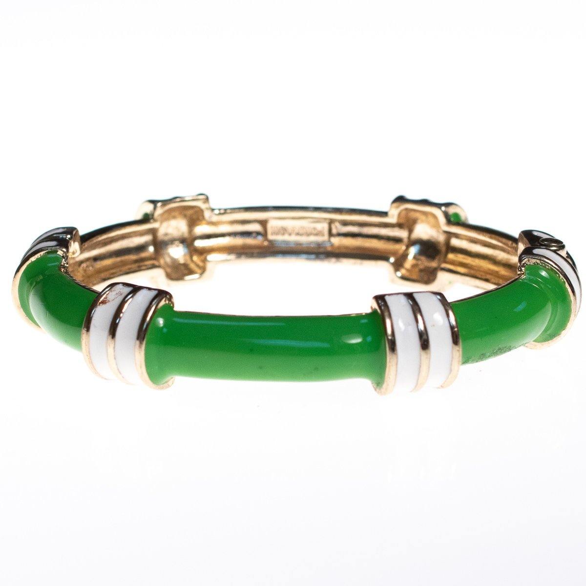 Vintage Fornash Green and White Enamel Bangle Bracelet with Hinge by Fornash - Vintage Meet Modern Vintage Jewelry - Chicago, Illinois - #oldhollywoodglamour #vintagemeetmodern #designervintage #jewelrybox #antiquejewelry #vintagejewelry